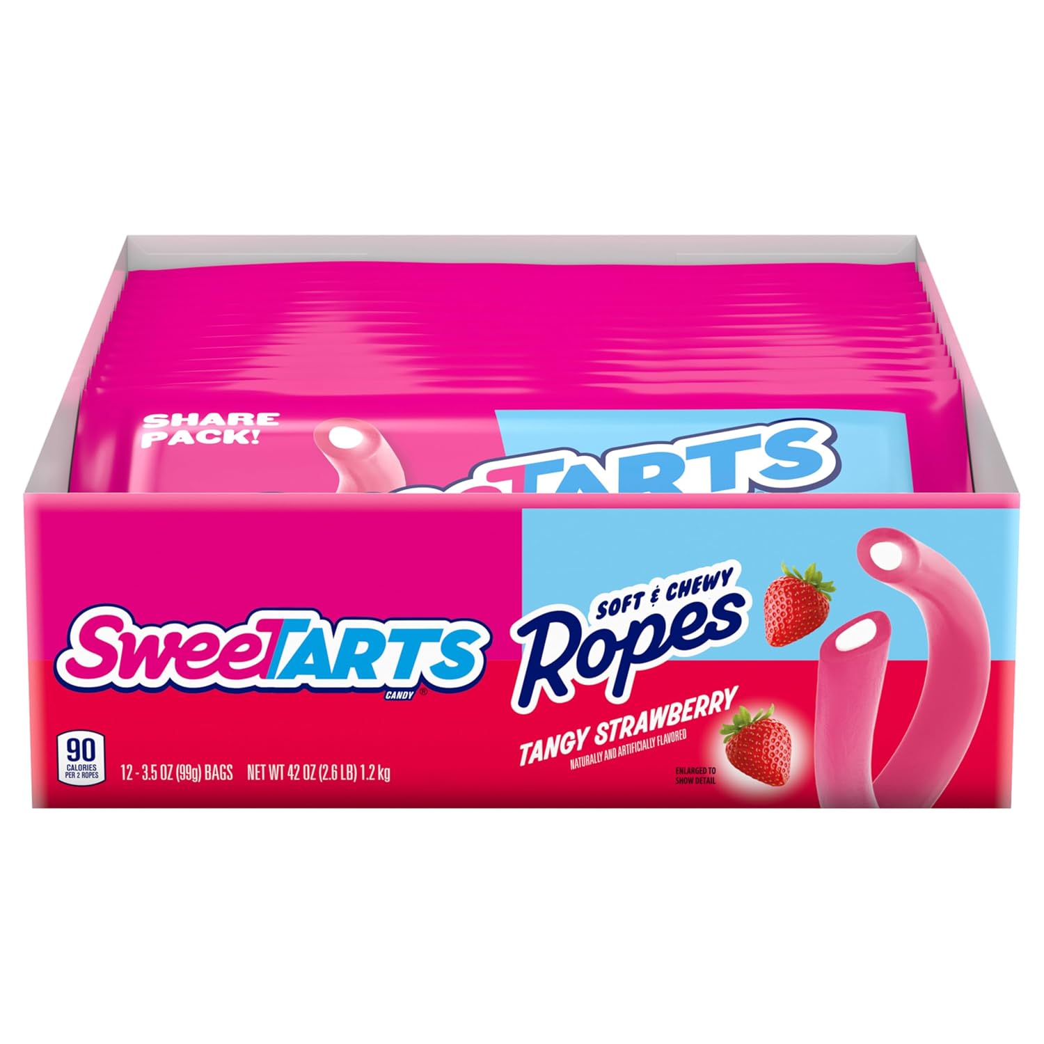 Detalle de SweeTARTS Tangy Strawberry Ropes, Soft & Chewy Candy, 3.5 oz, 12 Pack