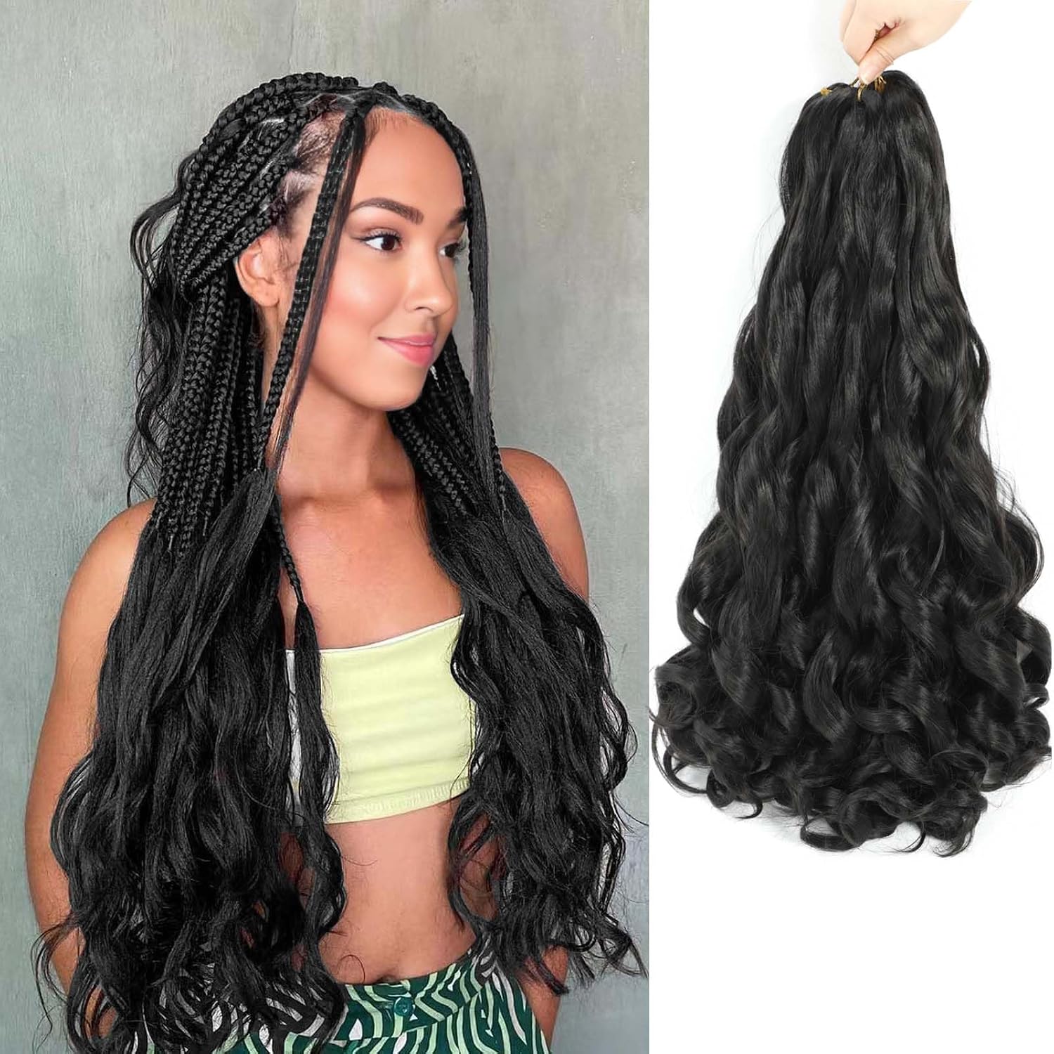 Detalle de RENJOING French Curly Braiding Hair – 8 Packs vorgedehntes Flechthaar (1B, 45 cm)