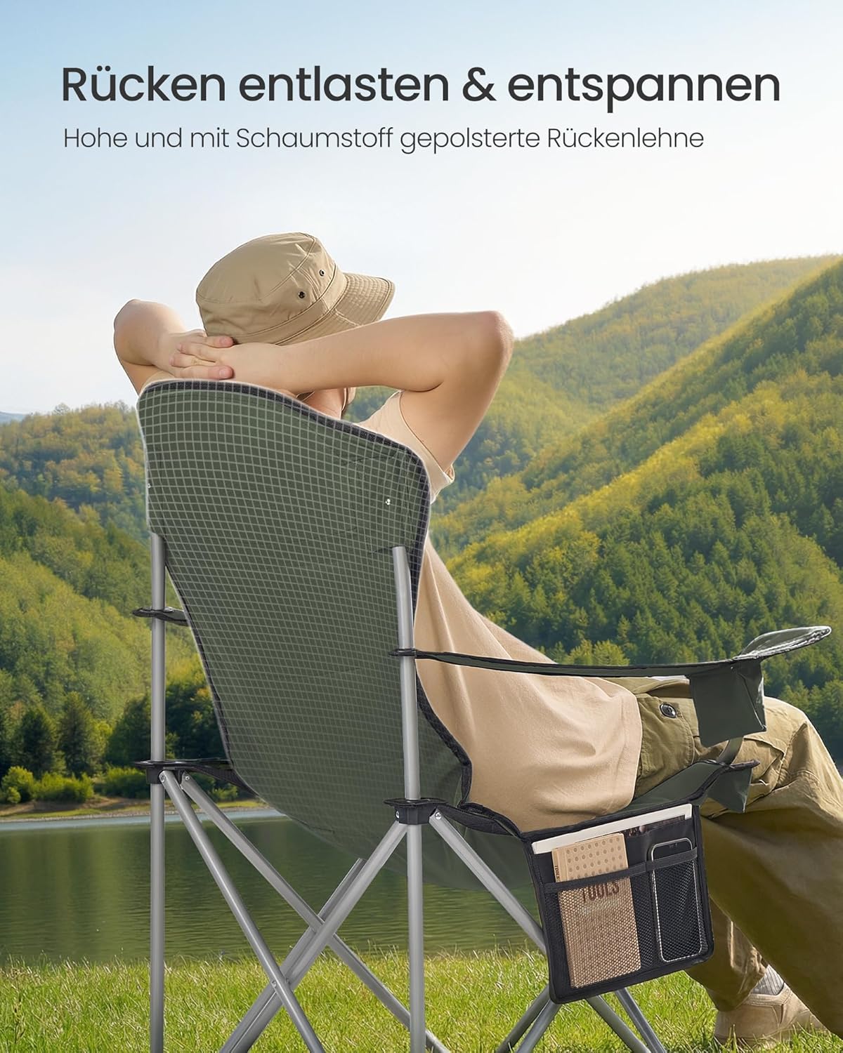 Thumbnail 4 de SONGMICS Campingstuhl GCB005CD01 – Klappstuhl mit breitem Sitz, hoher Rückenlehne und praktischen Favoriten