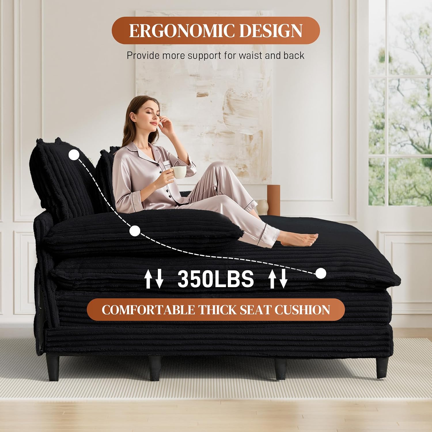 Detalle de Rophefx 030fe0ff-9fac-4258-8419-e3659b9c1a2f Double Chaise Lounge Sofa Bed
