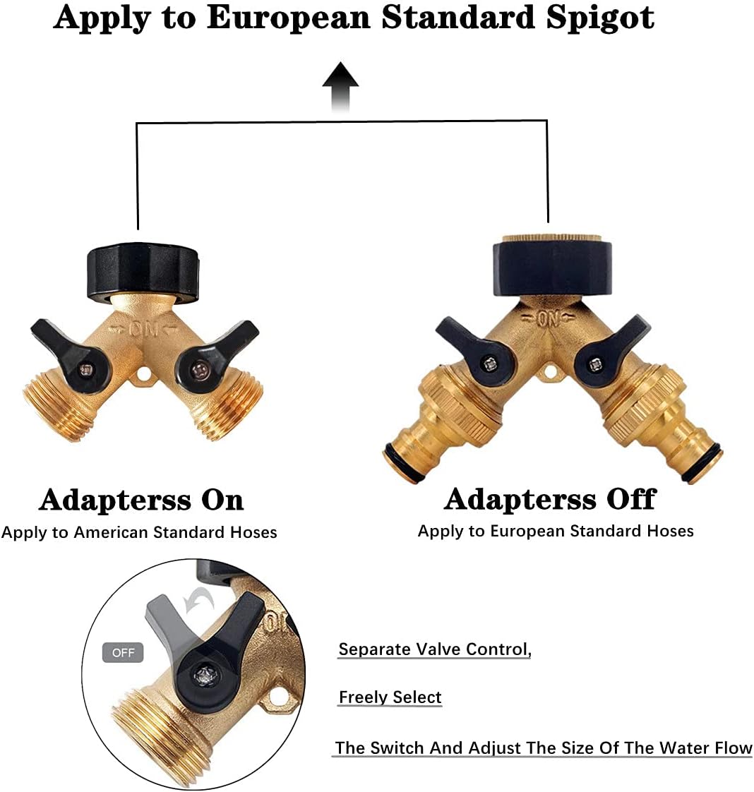 Thumbnail 3 de Brass 2-Way Tap Y Splitter - 3/4" Hose Connector with Individual On/Off Control