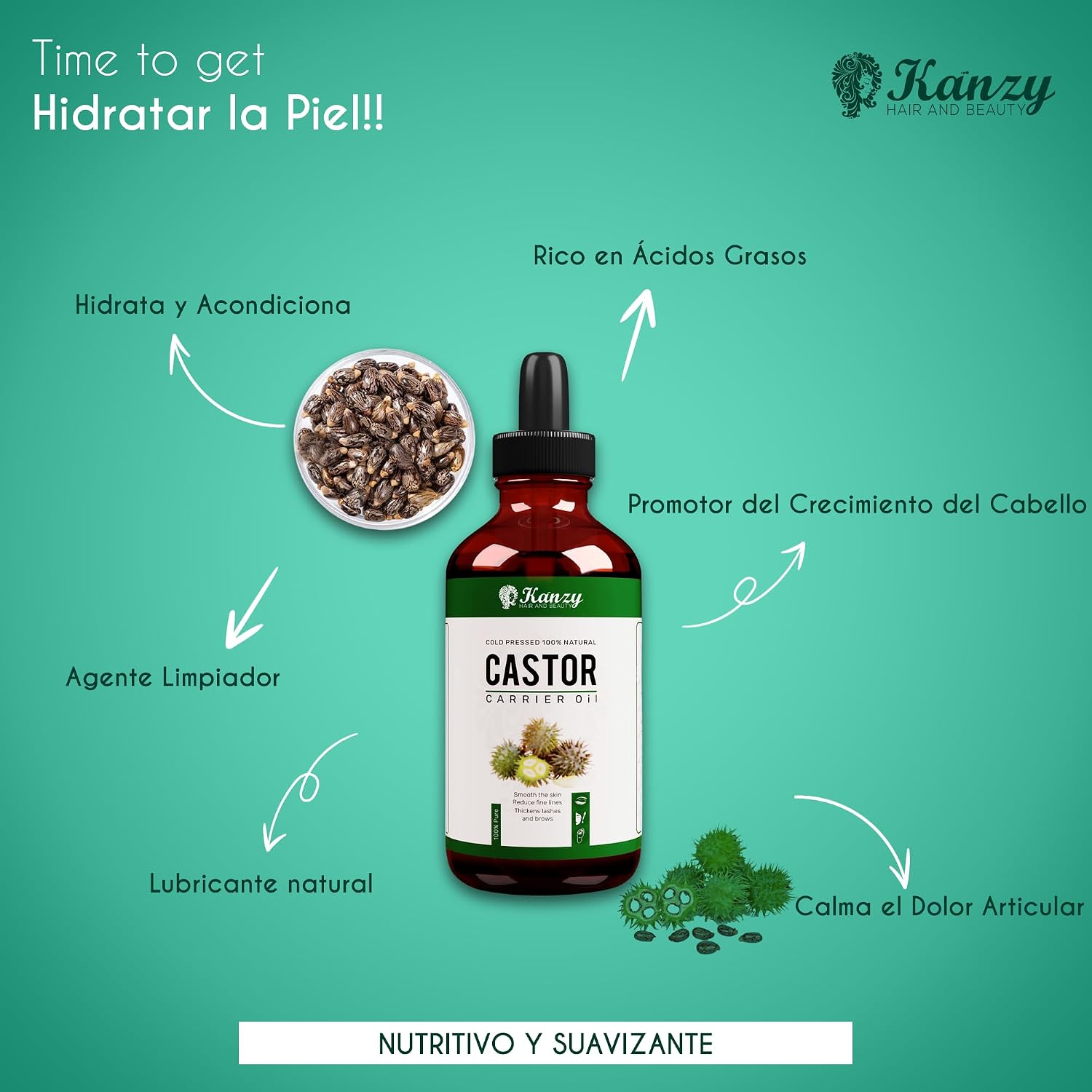 Detalle 2 de Kanzy Aceite de Ricino 100ml para pestañas