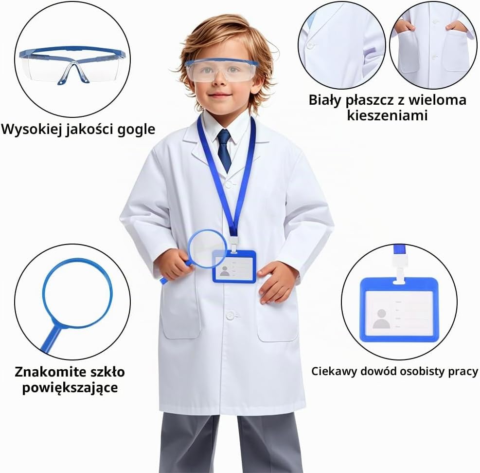 Detalle de BSBUY 5046080 – dziecięcy fartuch laboratoryjny, zestaw 4 szt., XL, biały