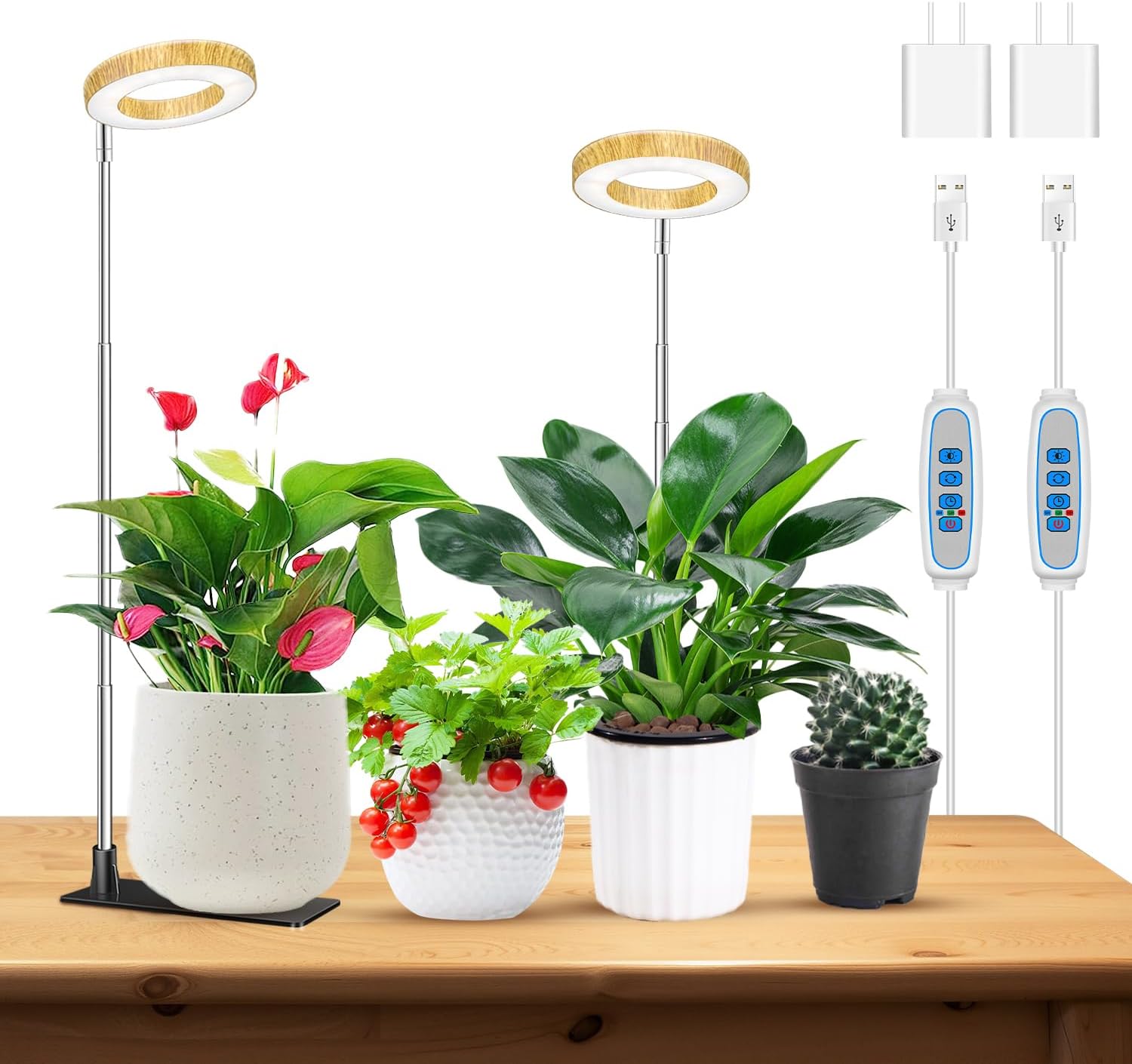 Detalle de Kullsinss BL-B10C Halo Plant Grow Light, 48 LEDs, Full Spectrum, 2-Pack