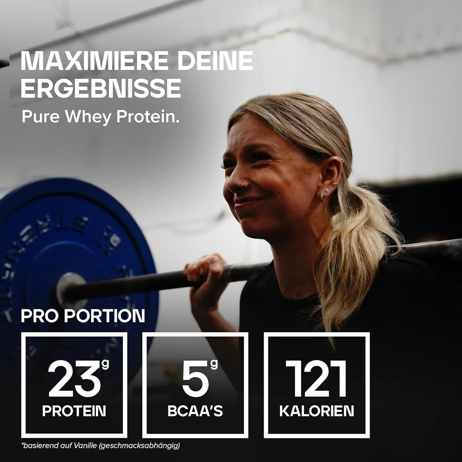 Detalle de Bulk Pure Whey Proteinpulver Weniger Süß Vanille – 5 kg, 23 g Protein pro Portion, 5 g BCAAs, Zuckerarm
