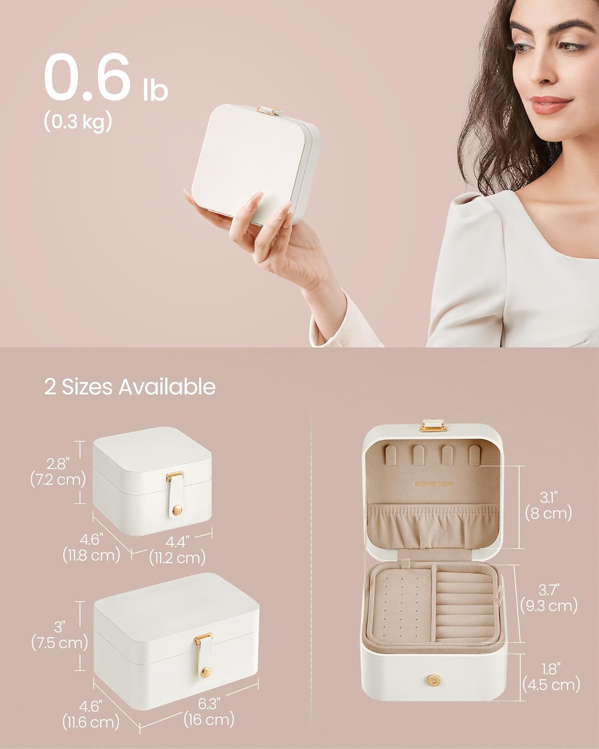 Detalle de SONGMICS 2-Layer Travel Jewellery Box JBC185W03 (Cloud White)