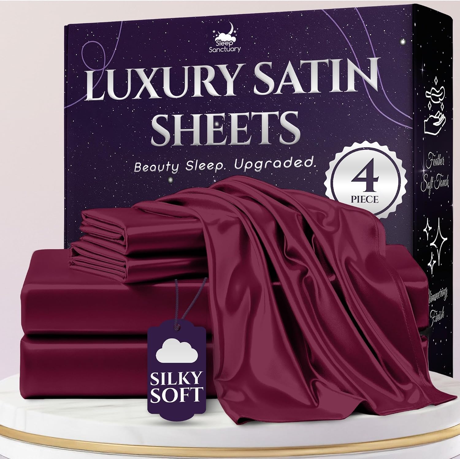 Detalle de SLEEP SANCTUARY Satin Sheets Queen Size 15" deep pocket