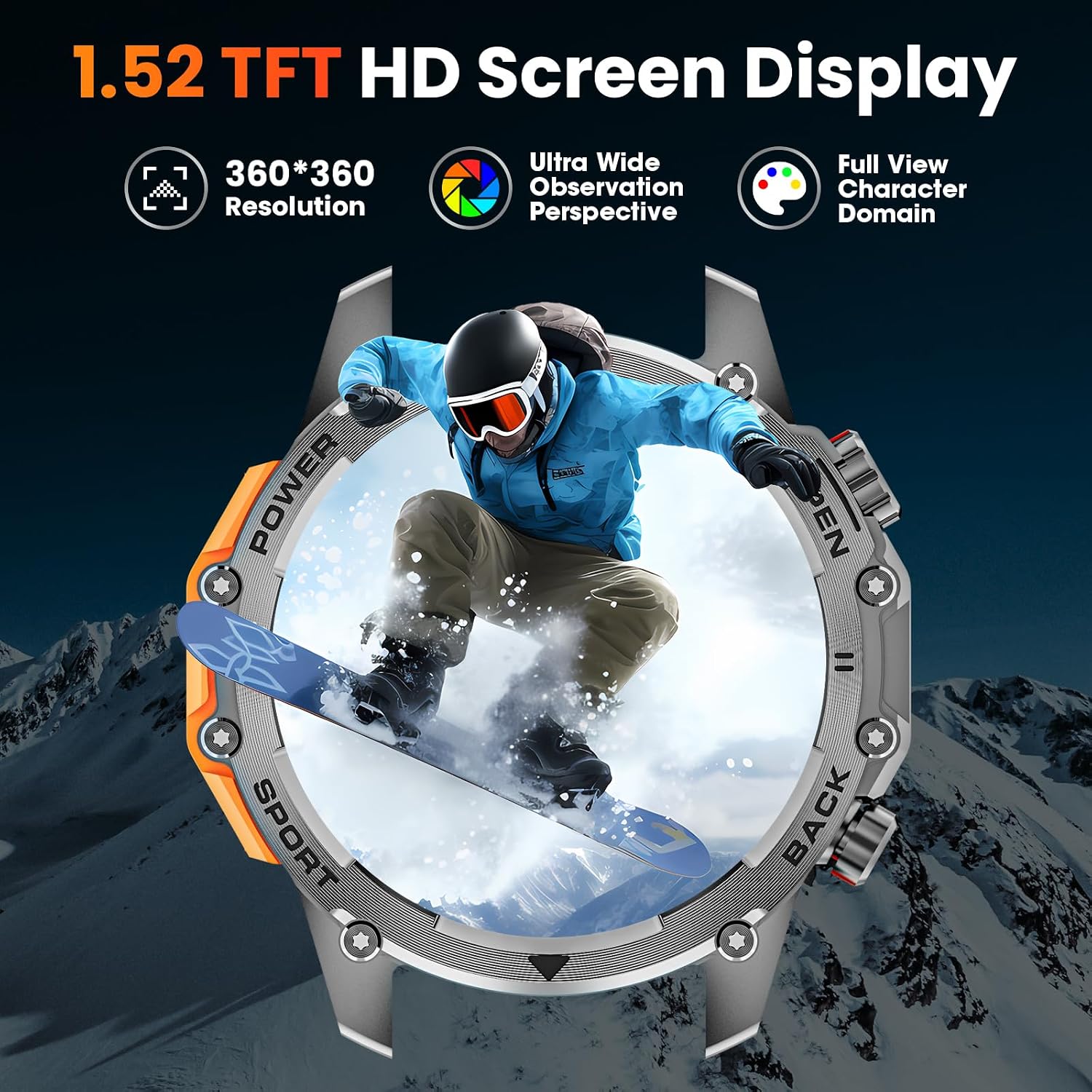 Detalle de Hwagol Military Smart Watch for Men (1.52" HD) with Heart Rate/SpO2, Sleep Monitor and Torch