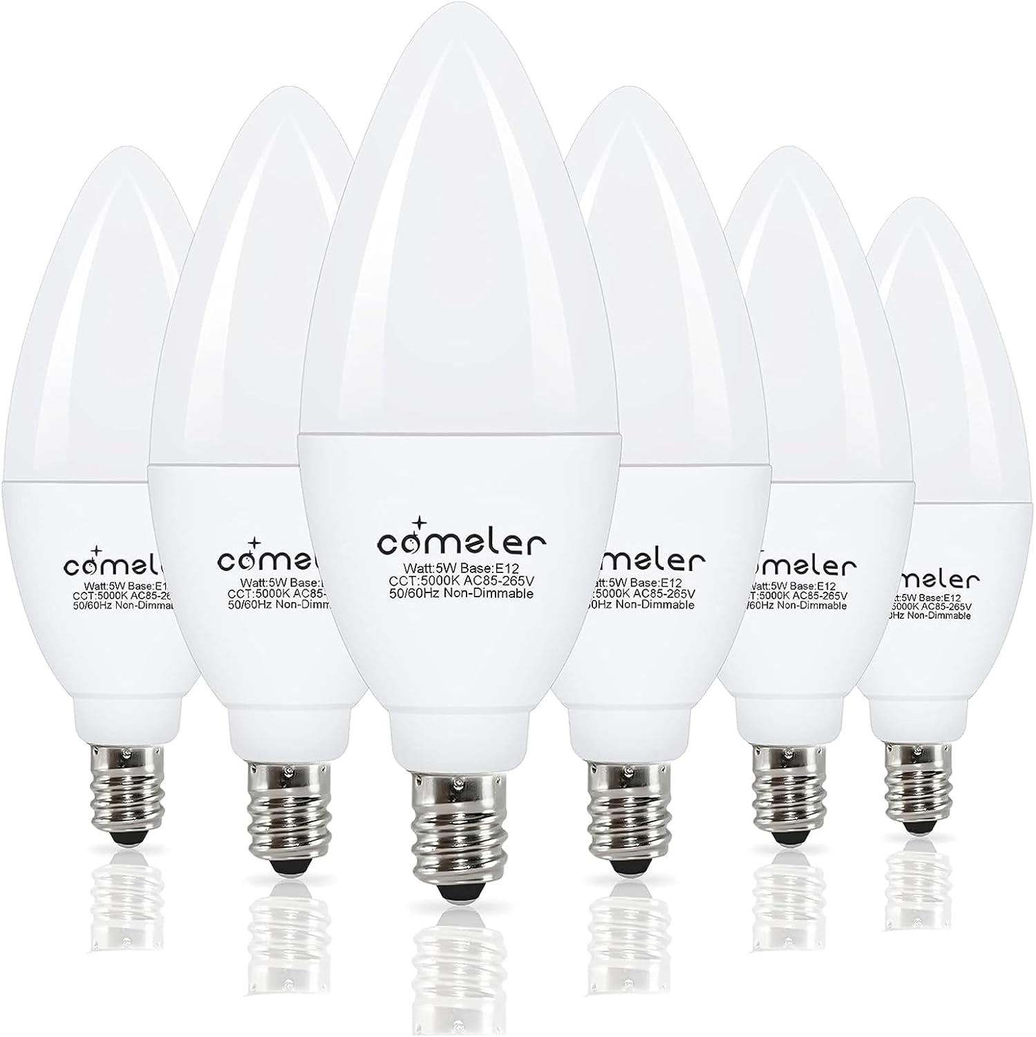 Detalle de Comzler C37-5000K E12 LED Candelabra Bulbs, 5 W, 5000K Daylight, 6-Pack