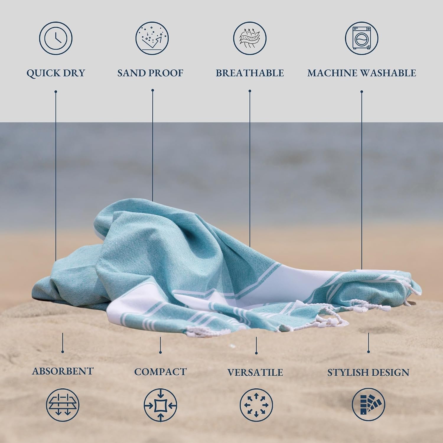 Detalle de LANE LINEN Beach Towel 39"x71" Oversized 2 Pack