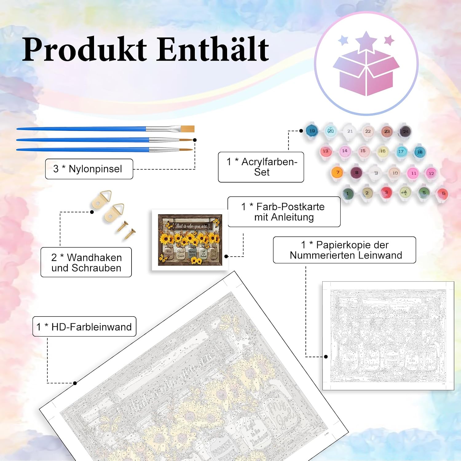 Detalle 2 de Camocin Art Malen nach Zahlen Erwachsene „Sonnenblumen & Schmetterling“ (40x50 cm) – Leinwand-Set zum DIY