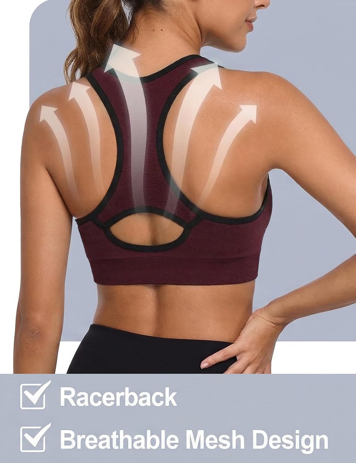 Detalle 2 de Sykooria Brassière de sport femme en nylon/élastane, coussinets amovibles (S à XXL)