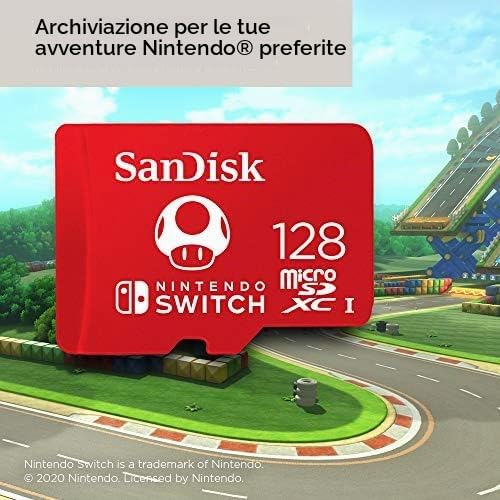 Detalle de SanDisk 128 Go microSDXC per Nintendo Switch con Licenza Nintendo: affidabile espansione di memòria