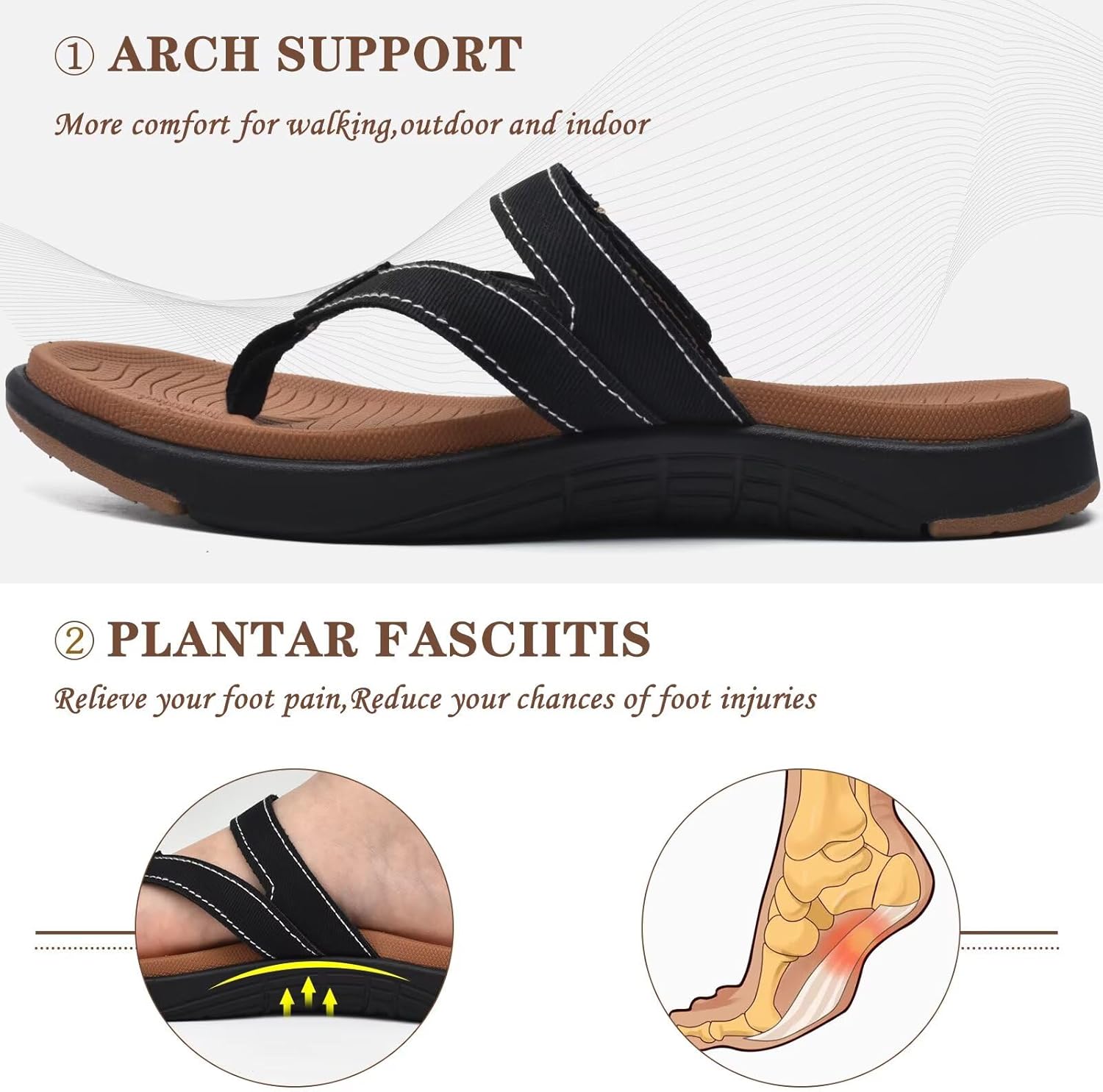 Detalle de COFACE Women’s Fashion Orthotic Flip Flops with Arch Support for Plantar Fasciitis