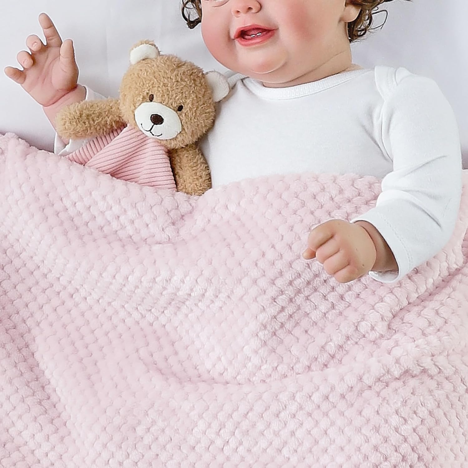 Thumbnail 5 de CREVENT 3-in-1 Baby Lovey Blanket with Teether & Rattle – Pink Bear