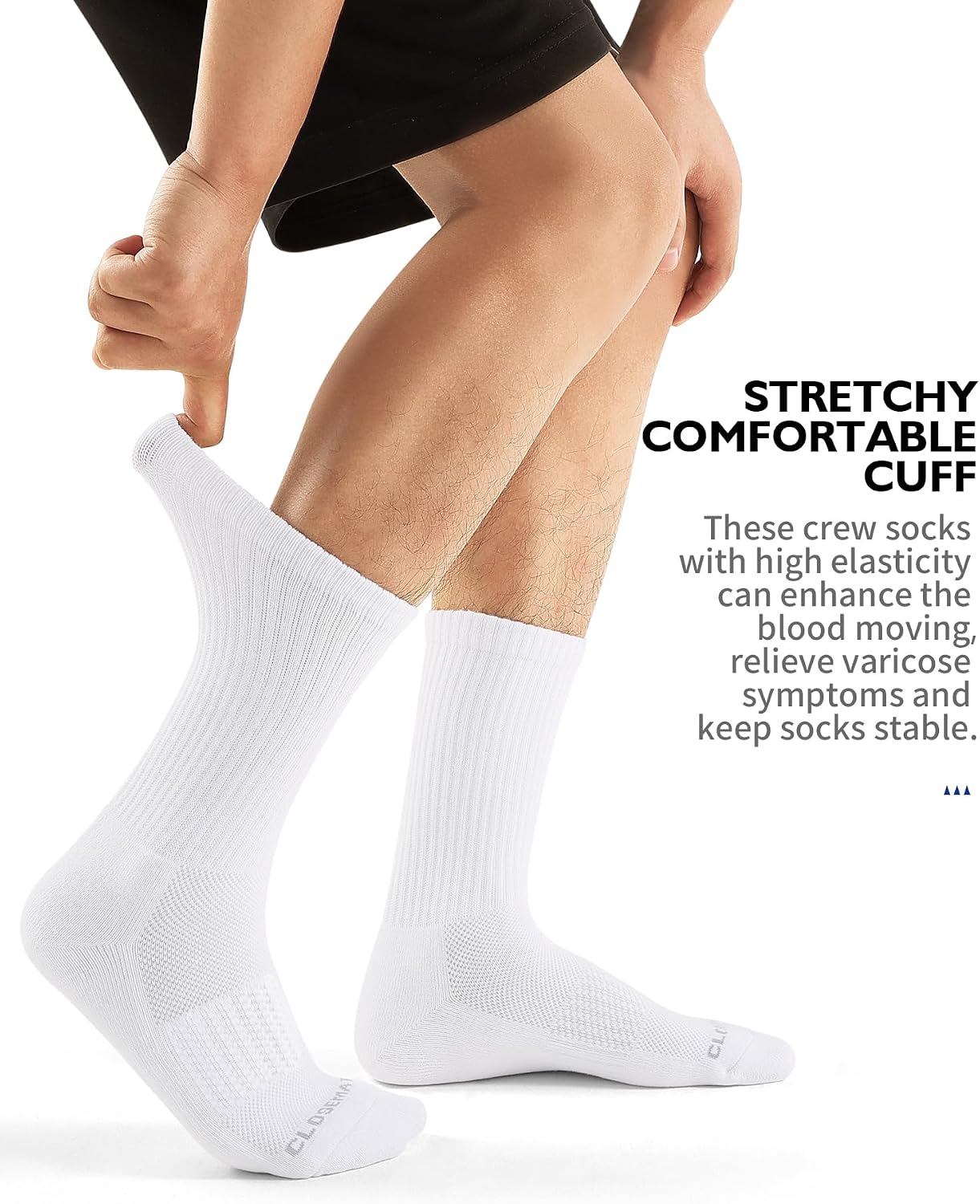 Detalle de CLOSEMATE Mens Crew Sport Socks (6 Pairs) – cushioned, breathable non-slip training, hiking & work socks