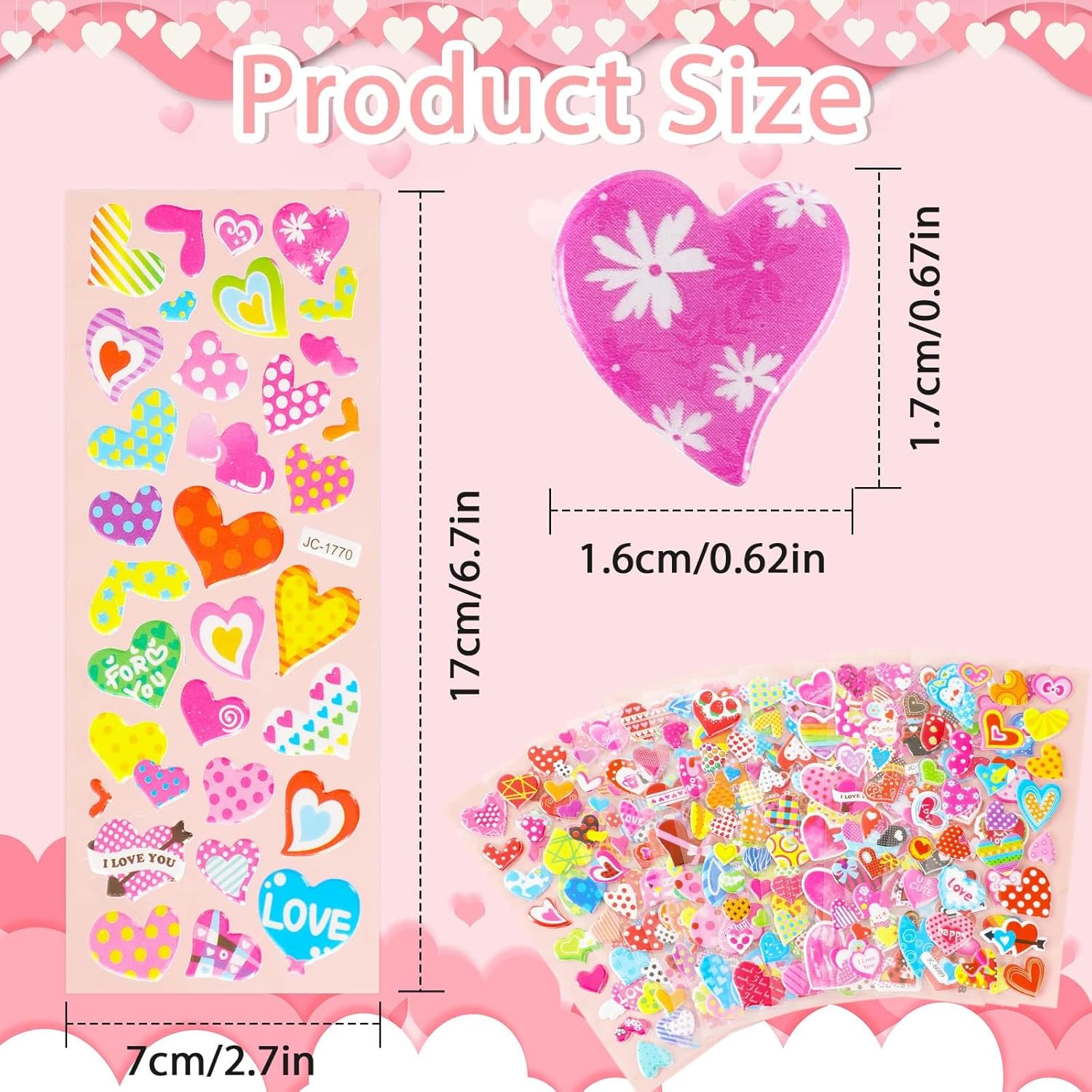 Thumbnail 1 de UPINS Herz Sticker Set – 14 Blätter 3D Puffy Aufkleber, über 200 Motive, vielseitig einsetzbar