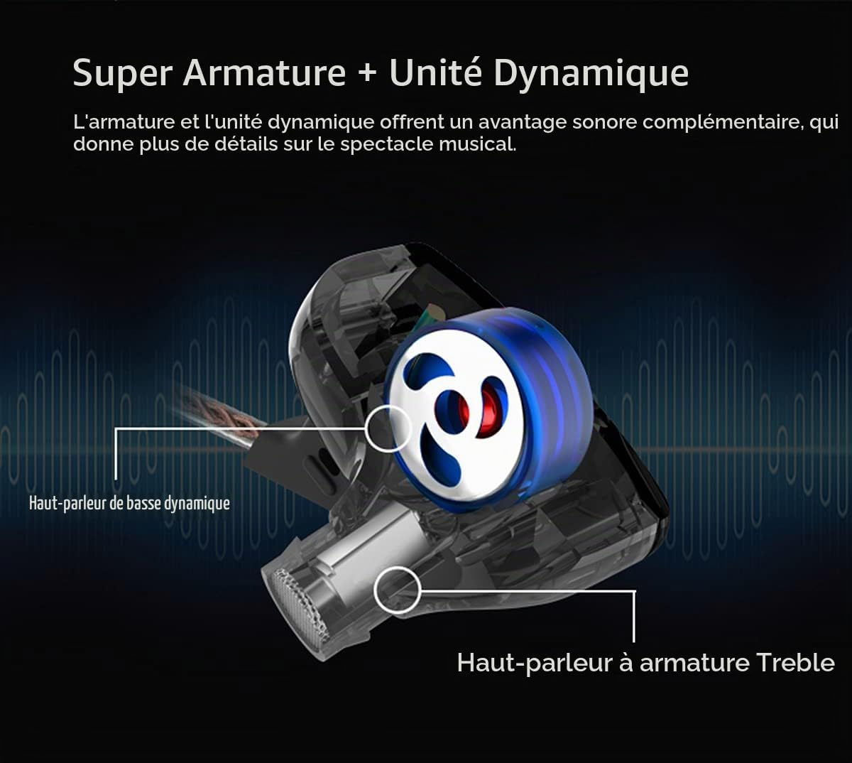 Detalle de Yinyoo KZ ZST bedrade in-ear hoofdtelefoon, hybride drivers, 3,5 mm jack, carbon
