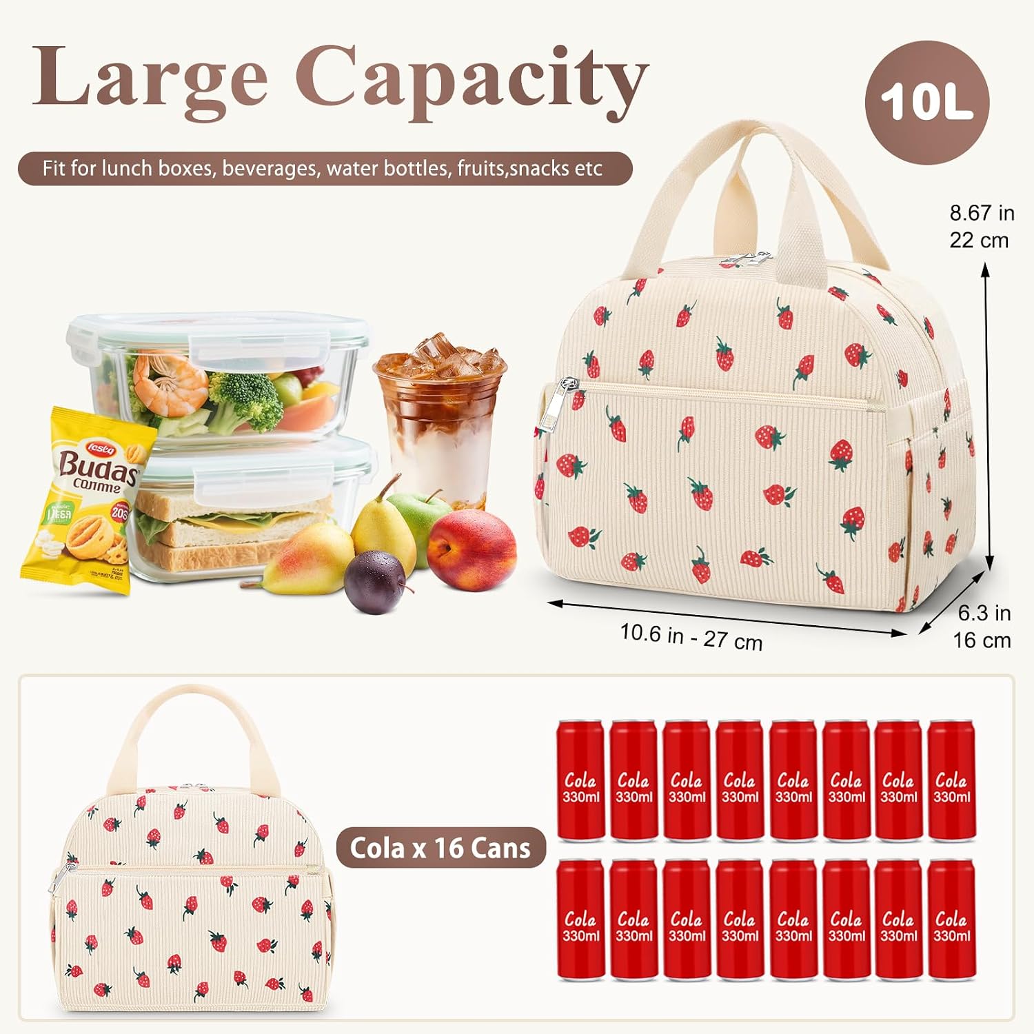 Thumbnail 2 de KUBYA Lunch Box for Women: Cute Strawberry Corduroy Insulated Tote