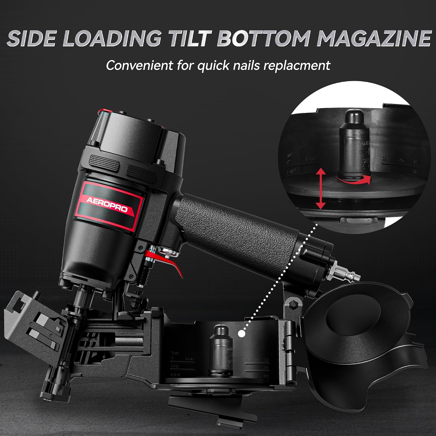 Detalle 2 de AeroPro CN45N Pneumatic Roofing Nailer, 120-Nail Magazine, 15° Coil Nails