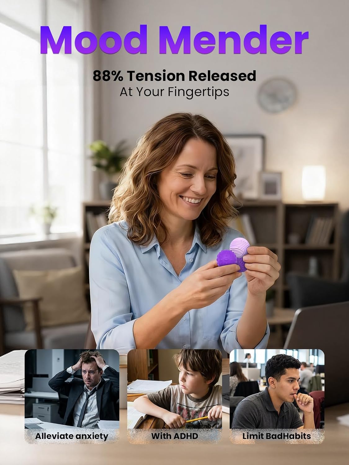 Thumbnail 4 de Magnetic Balls Fidget Toys for Adults & Teens – 8Pcs Silicone Sensory Stress Relief Set (Geometric, Purple)