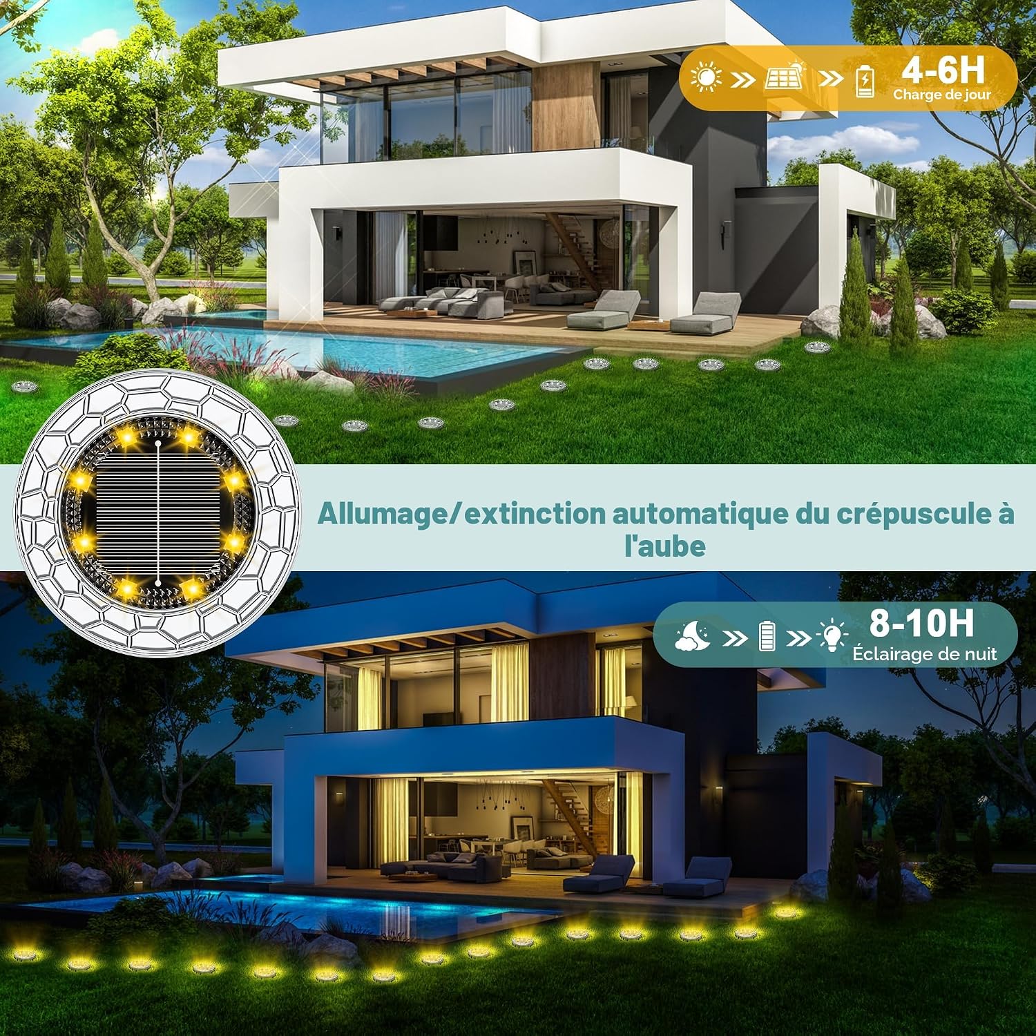 Thumbnail 2 de FIFlying 10 Pièces Lampe Solaire Extérieure - 8 LED, Acier Inox et Polycarbonate, IP65, Jardin/Allée/Patio