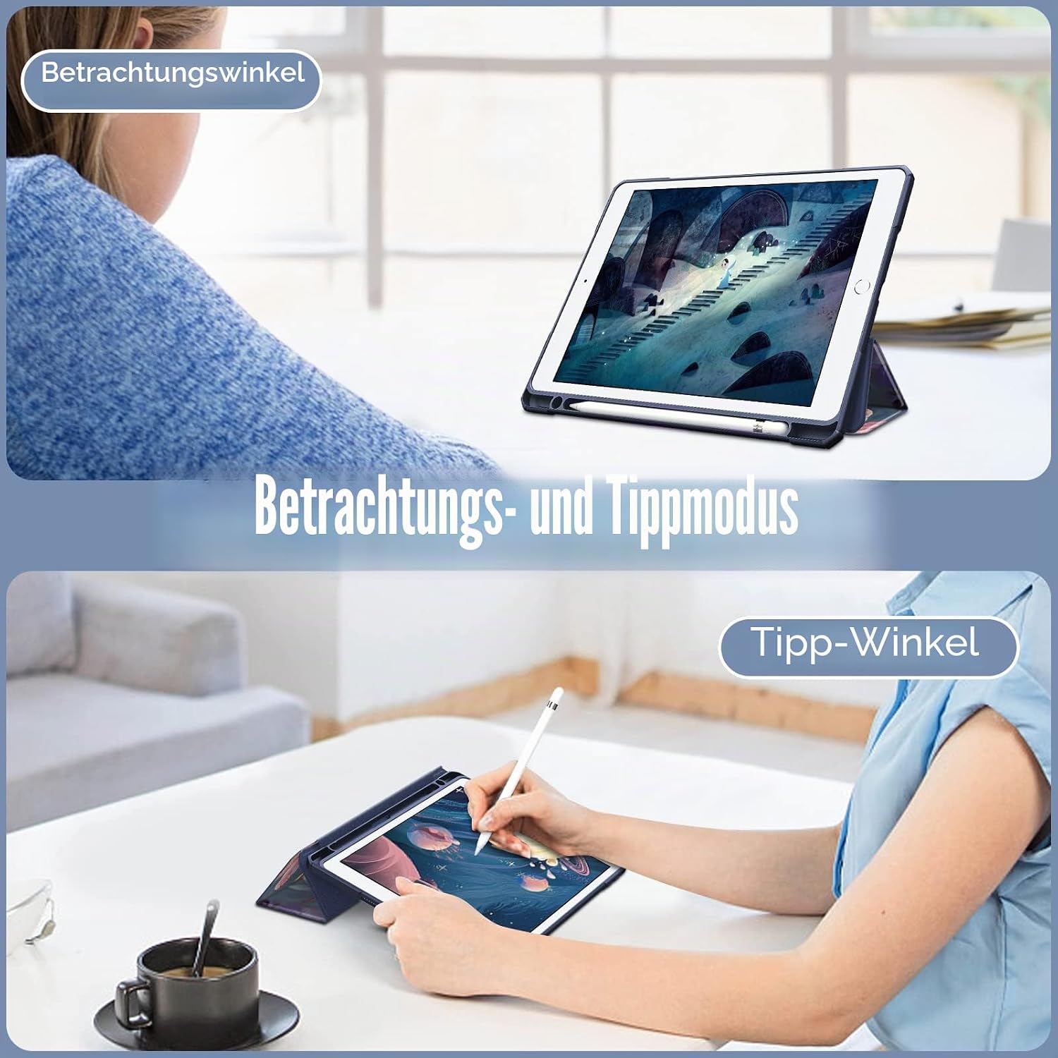 Detalle 2 de Fintie Hybrid Hülle mit Stifthalter für 10,2" iPad (9./8./7. Gen, 2019–2021) – Stoßschutz mit transparenter Rückseite, Hibiskus