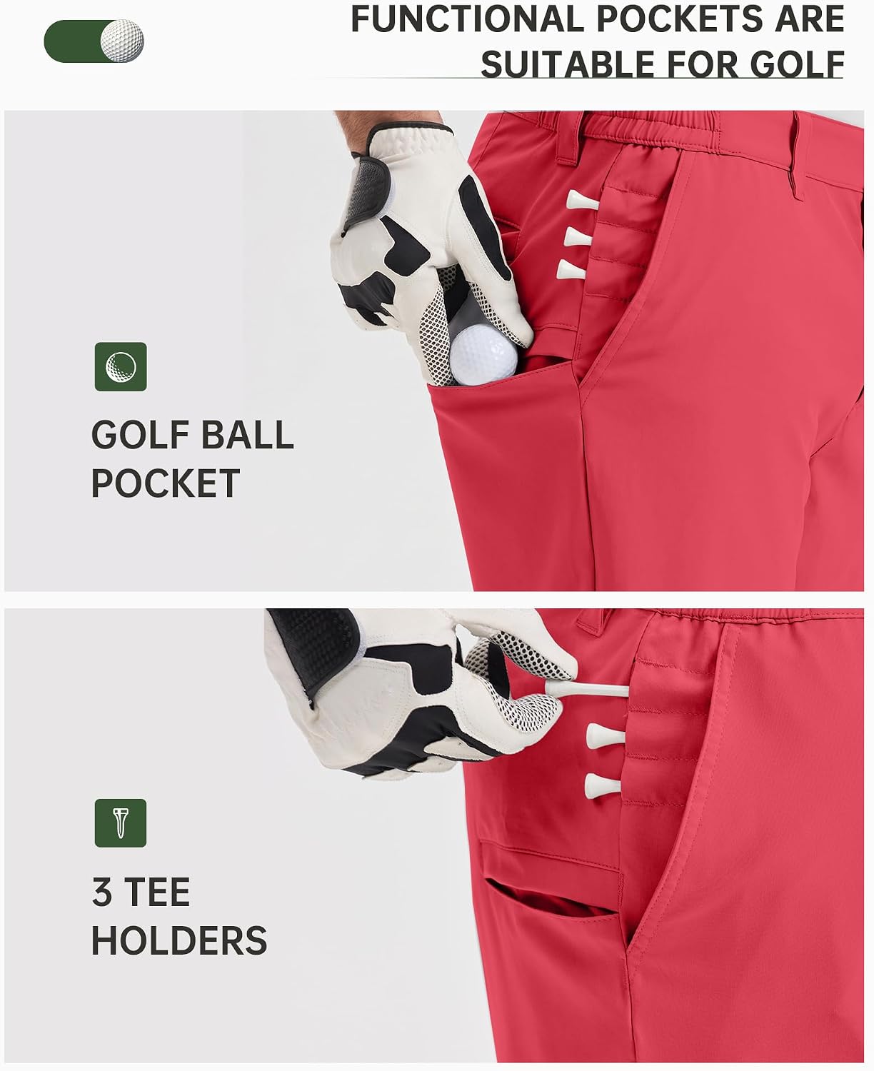 Detalle de 33,000ft Men's Golf Shorts 9" Dry Fit Stretch with UPF 50+ — Lightweight Bermuda Shorts