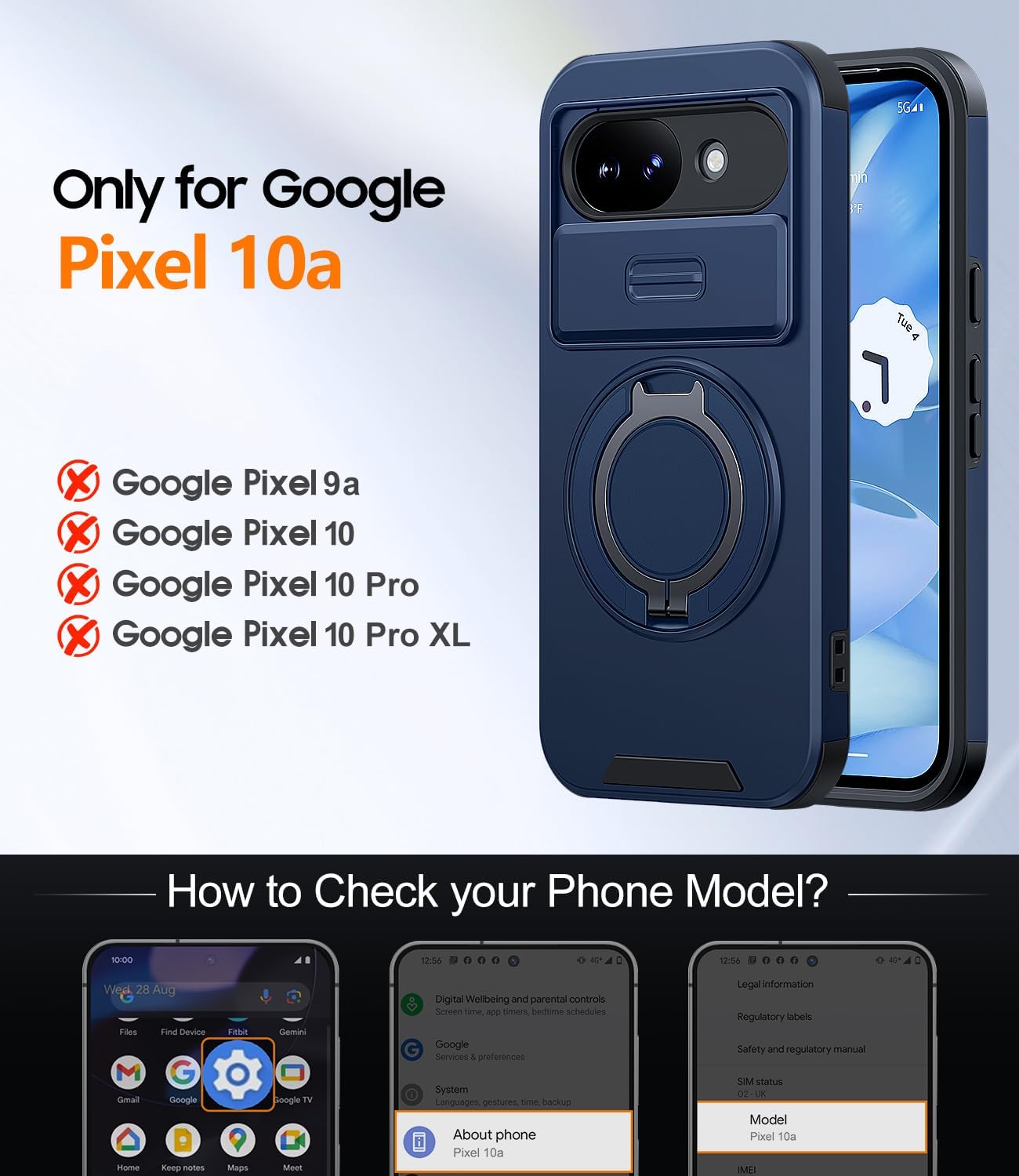 Detalle 2 de AOUIA Pixel 10a Case with Slide Camera Cover and 2-Pack Screen Protectors