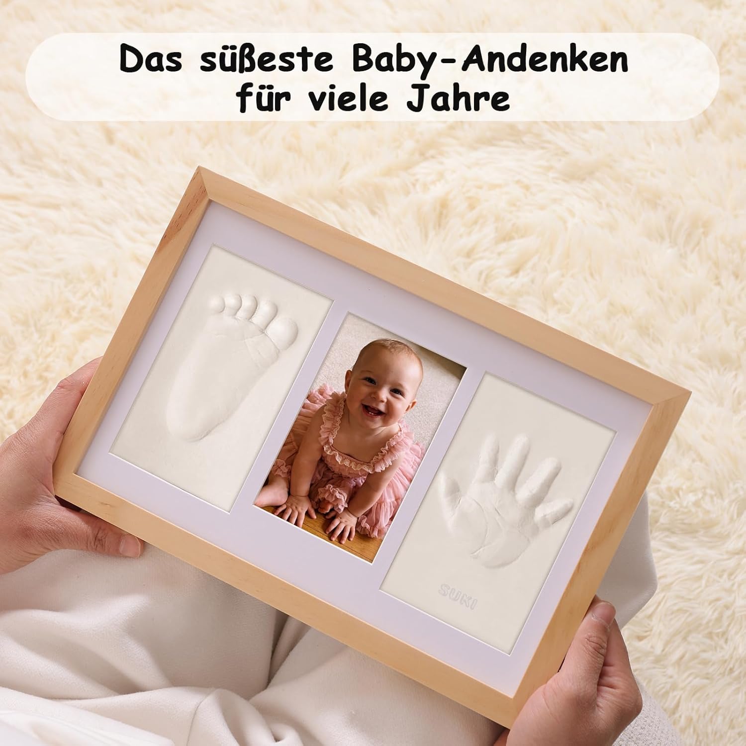 Thumbnail 3 de Yiukou Baby-Handabdruck- und Fußabdruck‑Set: personalisierter Erinnerungsrahmen aus Eiche
