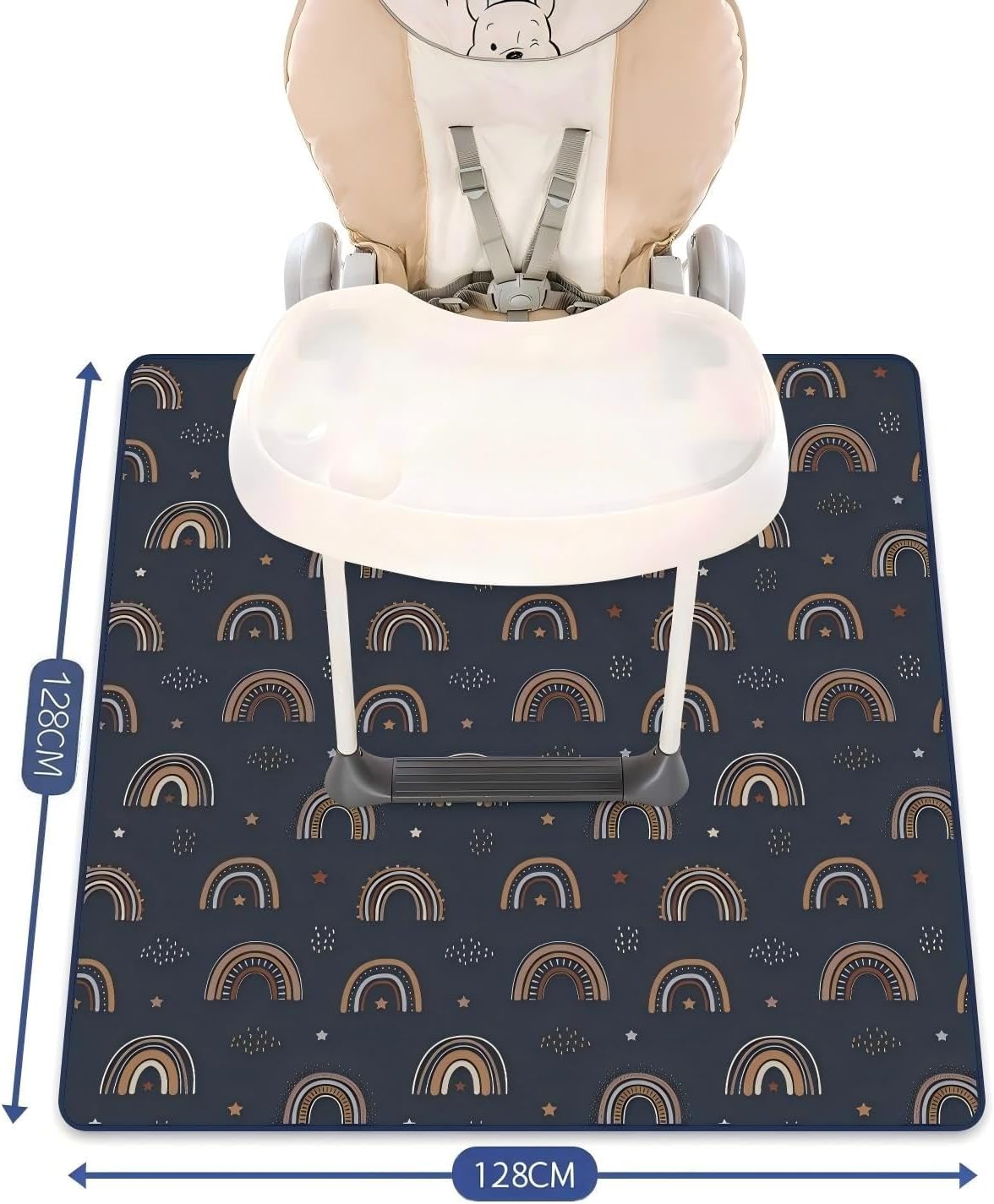 Thumbnail 2 de Blissful Diary Baby Splat Mat Under High Chair – 128 x 128 cm, Retro Rainbow