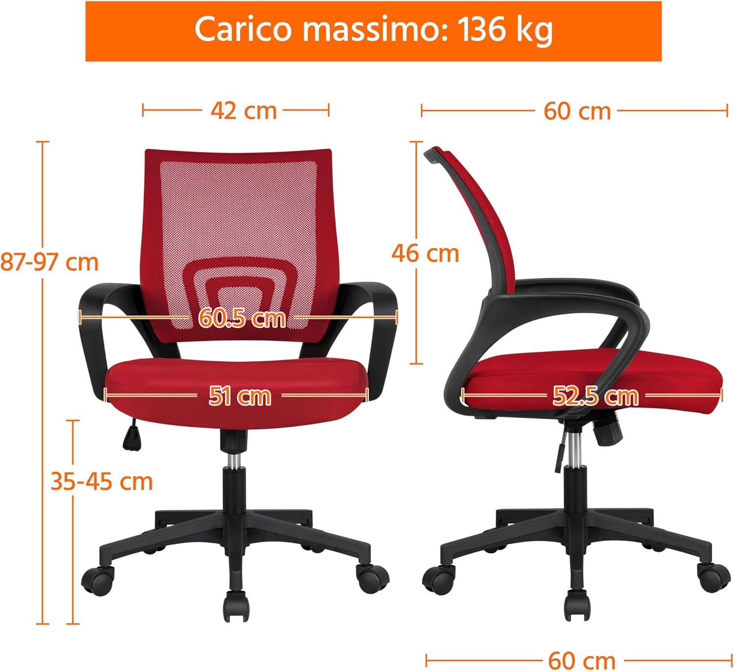 Detalle de Yaheetech Sedia Ergonomica 136 kg