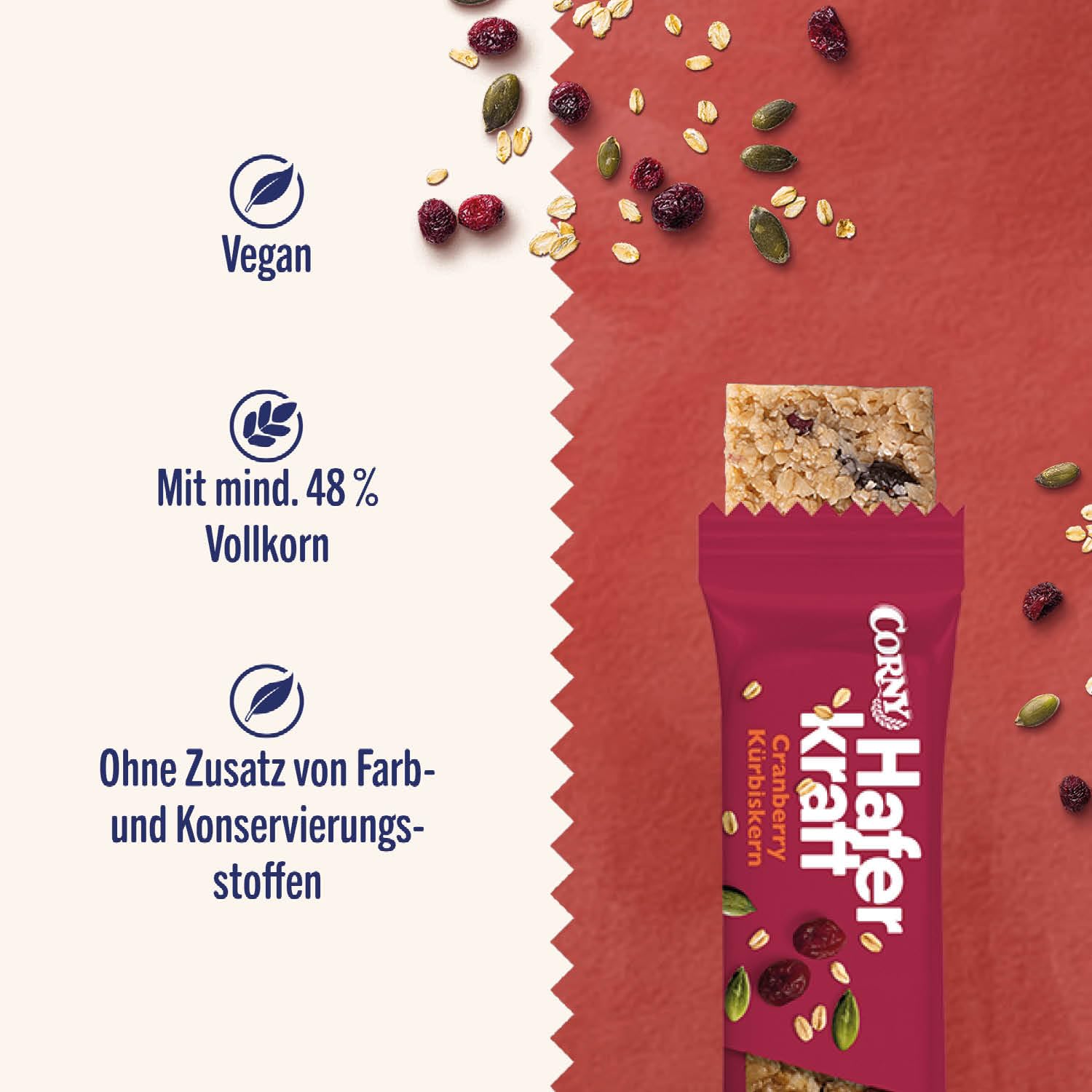 Thumbnail 2 de Müsliriegel Corny Haferkraft Cranberry-Kürbiskern (100er-Vorratspack, vegan) mit Vollkornhafer