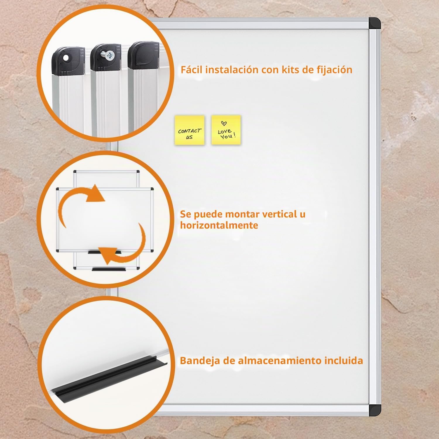 Detalle de Pizarra Blanca Magnética VIZ-PRO 90 x 60 cm con Marco de Aluminio y Bandeja para Rotuladores