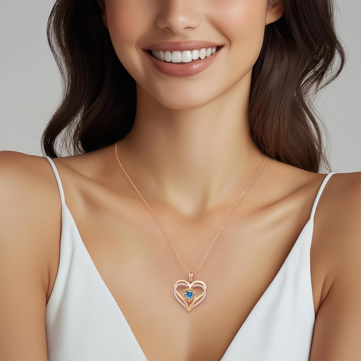 Detalle 2 de CDE Damen-Halskette Rosegold Herz mit Sterling Silber 925 & Geburtsstein (Anhänger) – Geschenk für Mama
