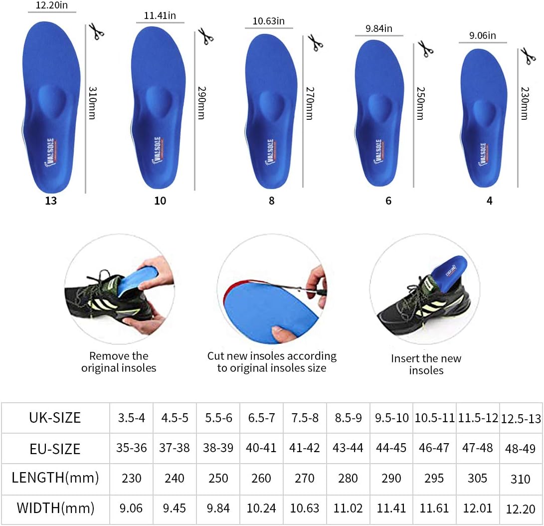 Thumbnail 6 de VALSOLE Valsole Orthotic Insole High Arch Foot Support for severe flat feet & plantar fasciitis (Blue, 5.5–6 UK / 250mm)