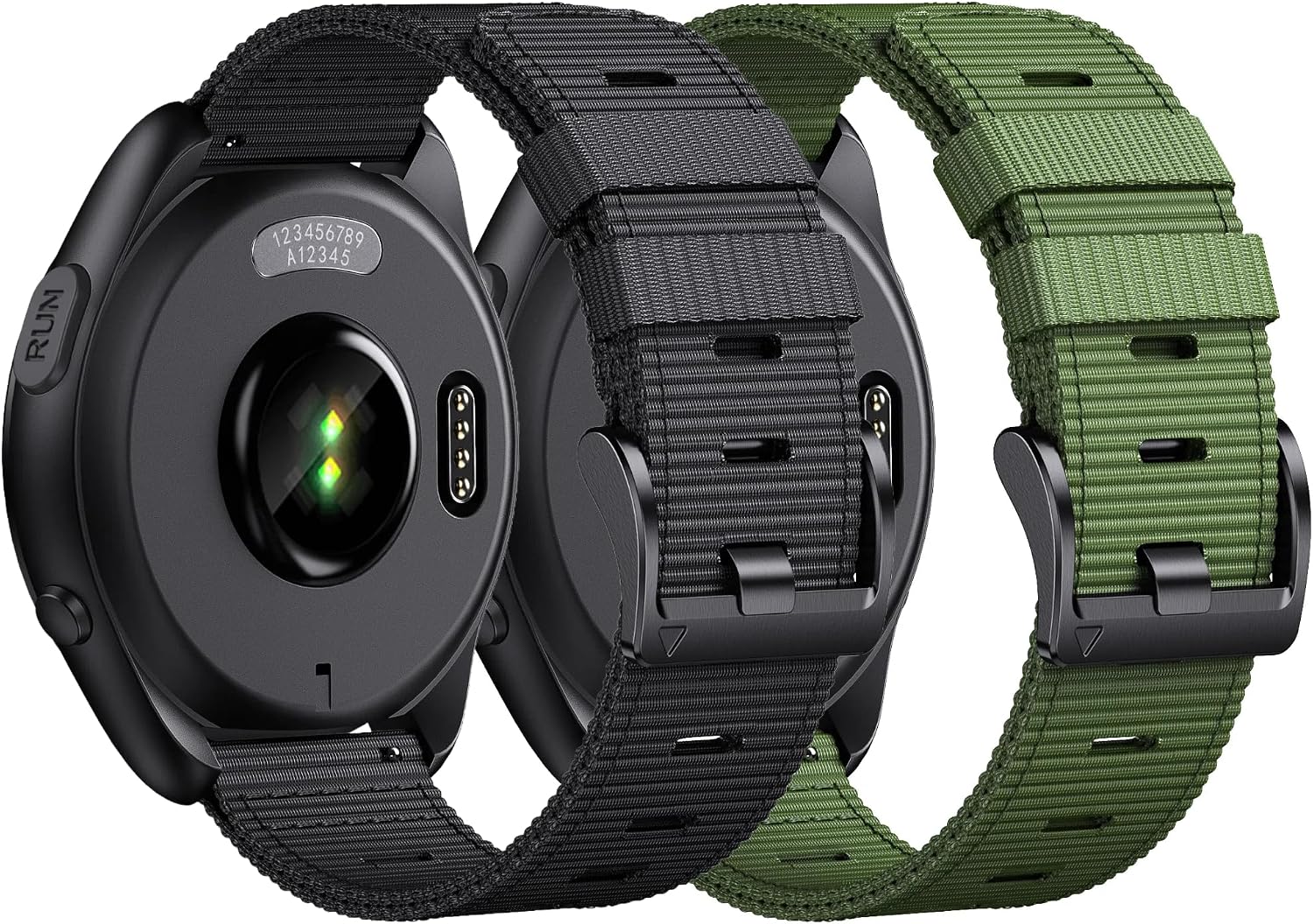 Detalle de EKINGEEK 20mm Quick Release Nylon Strap for Garmin Vivoactive 5/6, Forerunner 55/165/255, Venu Sq 2 (Black + Green)