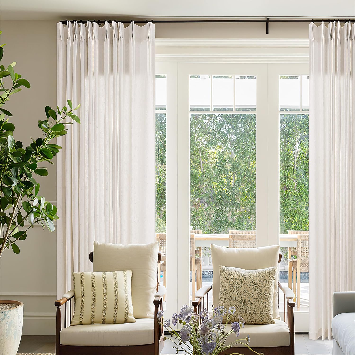 Detalle 2 de Dukiyo Pinch Pleated Curtain 72" Wide x 90" Long Cream Ivory Linen Drapes for Patio Sliding Glass Door