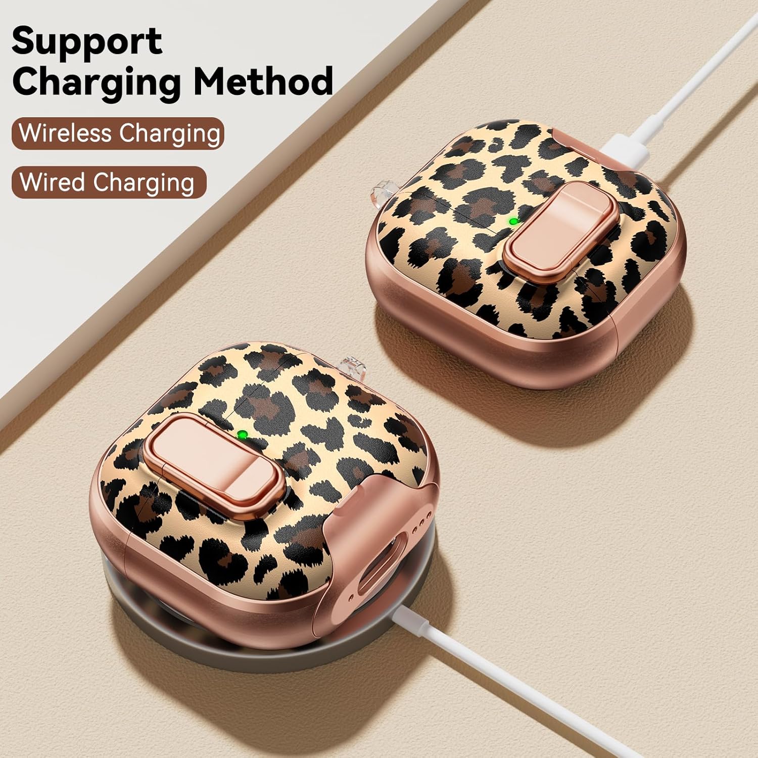 Thumbnail 5 de Polislime AirPods 4 Case with Safety Lock, Built-in Phone Stand & Leopard Print (TPU) — includes keychain & cleaning kit