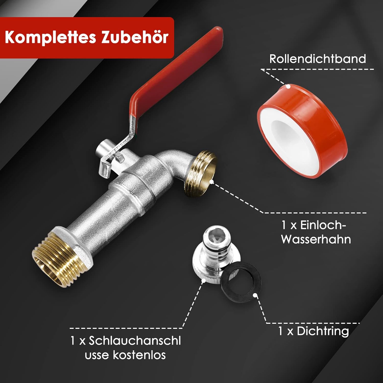 Thumbnail 1 de SPGOOD Garten-Wasserhahn aus Messing, 3/4 Zoll (26,44 mm) mit Schlauchanschluss, frostsicher – Rot