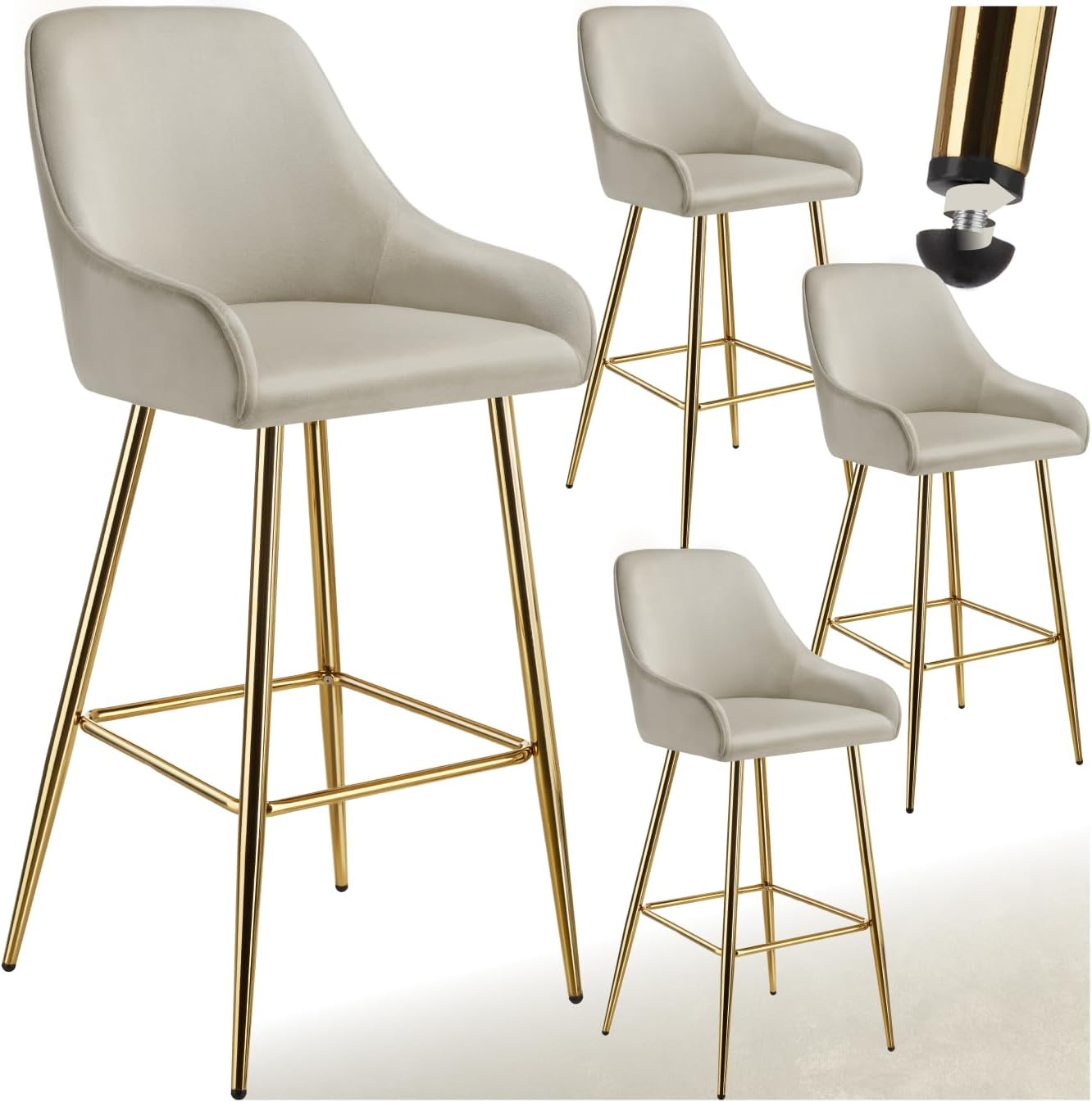 Detalle de tectake Taburete Alto acolchado crema 4 unidades