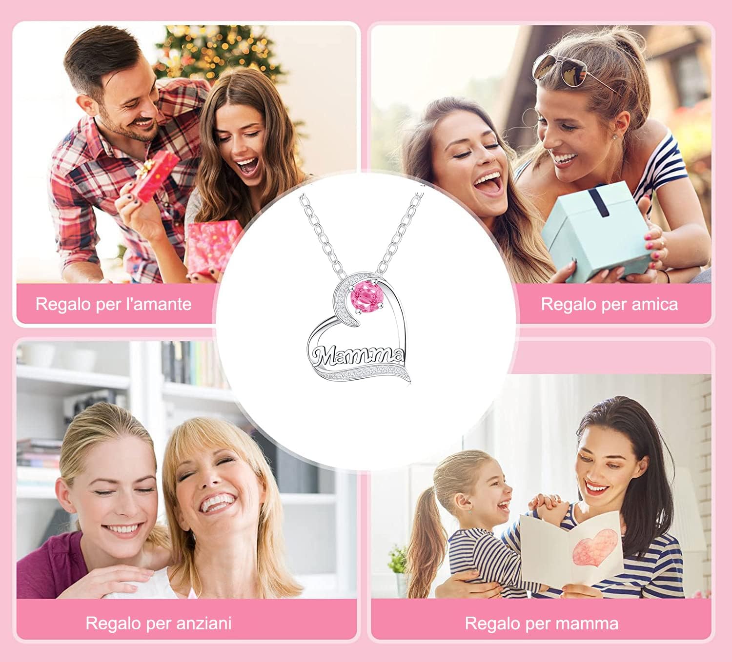 Detalle 2 de GUOYU collana regalo per mamma con cuore “diamant” in acciaio inox