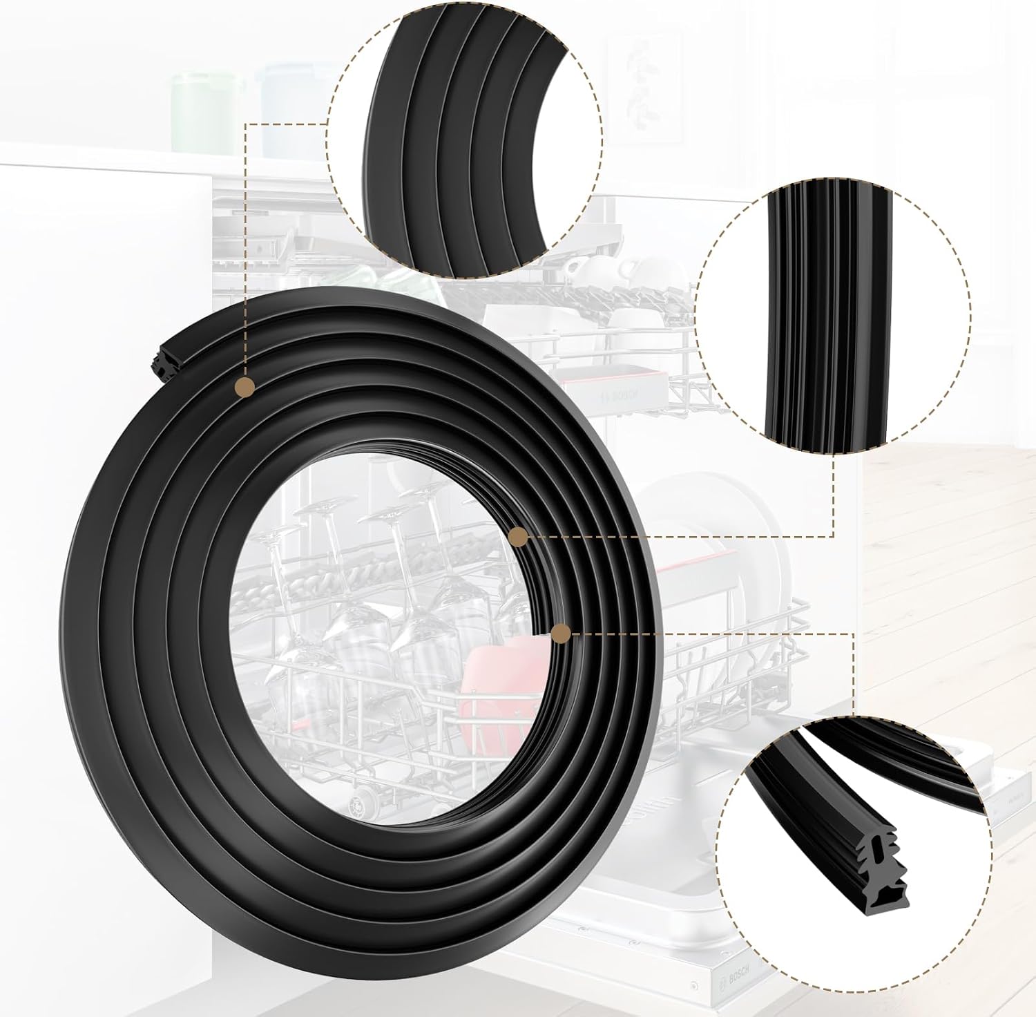 Thumbnail 4 de Aomitop X-127 Dishwasher Door Seal for 00494772, 71-Inch Black Rubber