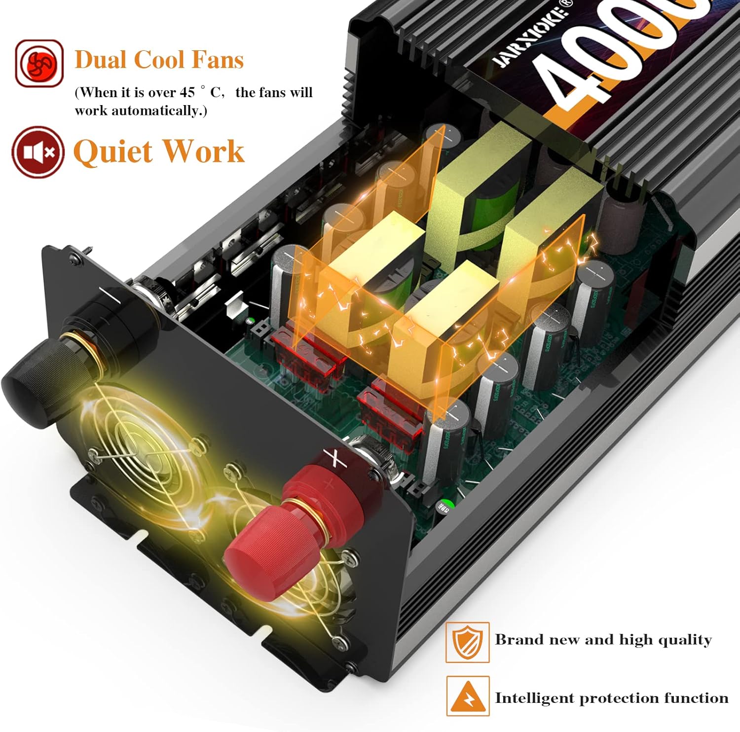 Detalle de JARXIOKE 4000W Power Inverter: 12V DC to 110/120V AC for RV, Off-Grid, and Travel