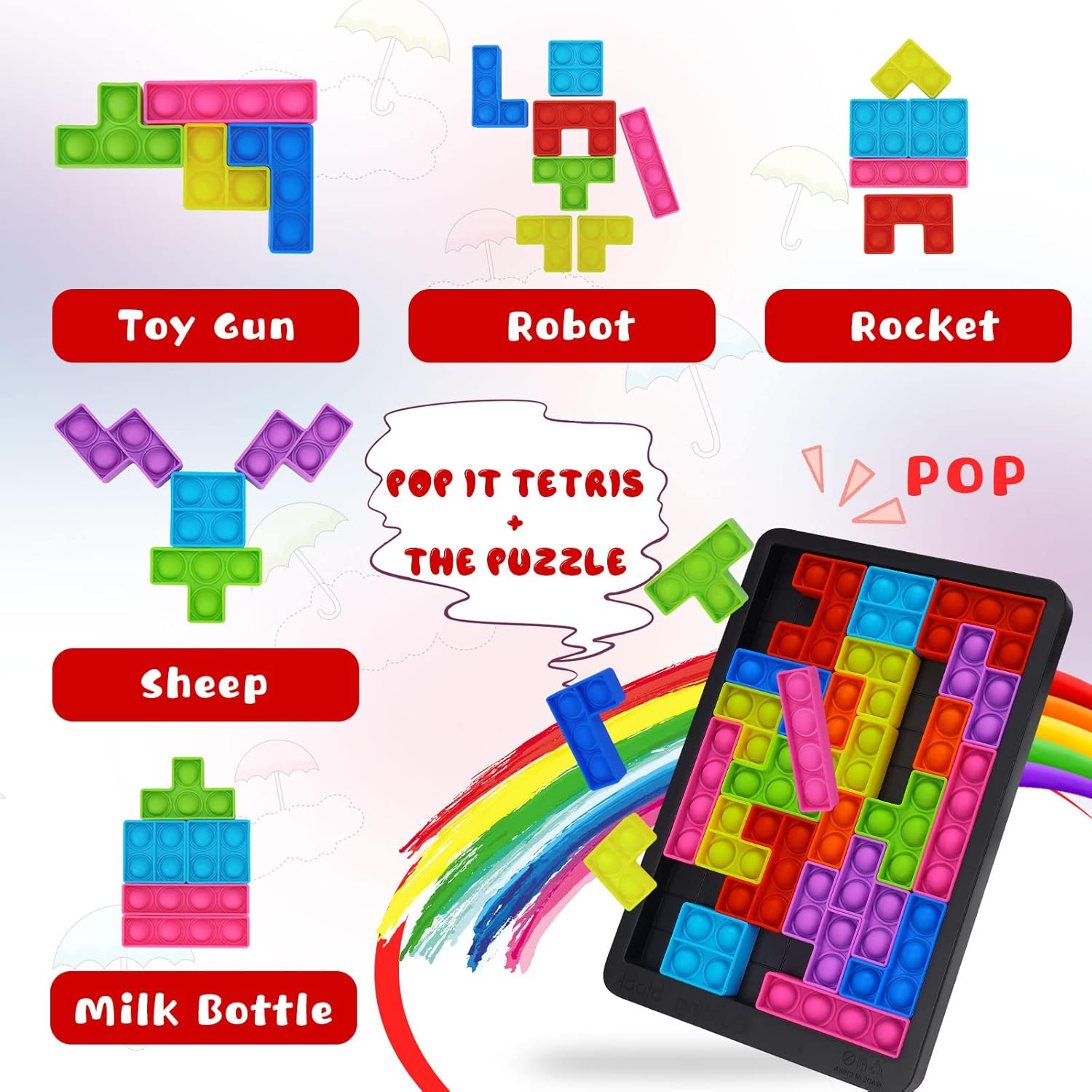 Thumbnail 1 de Silicone Sensory Fidget Toys Pop It Puzzle (Anti-stress & Relax) for Kids & Adults