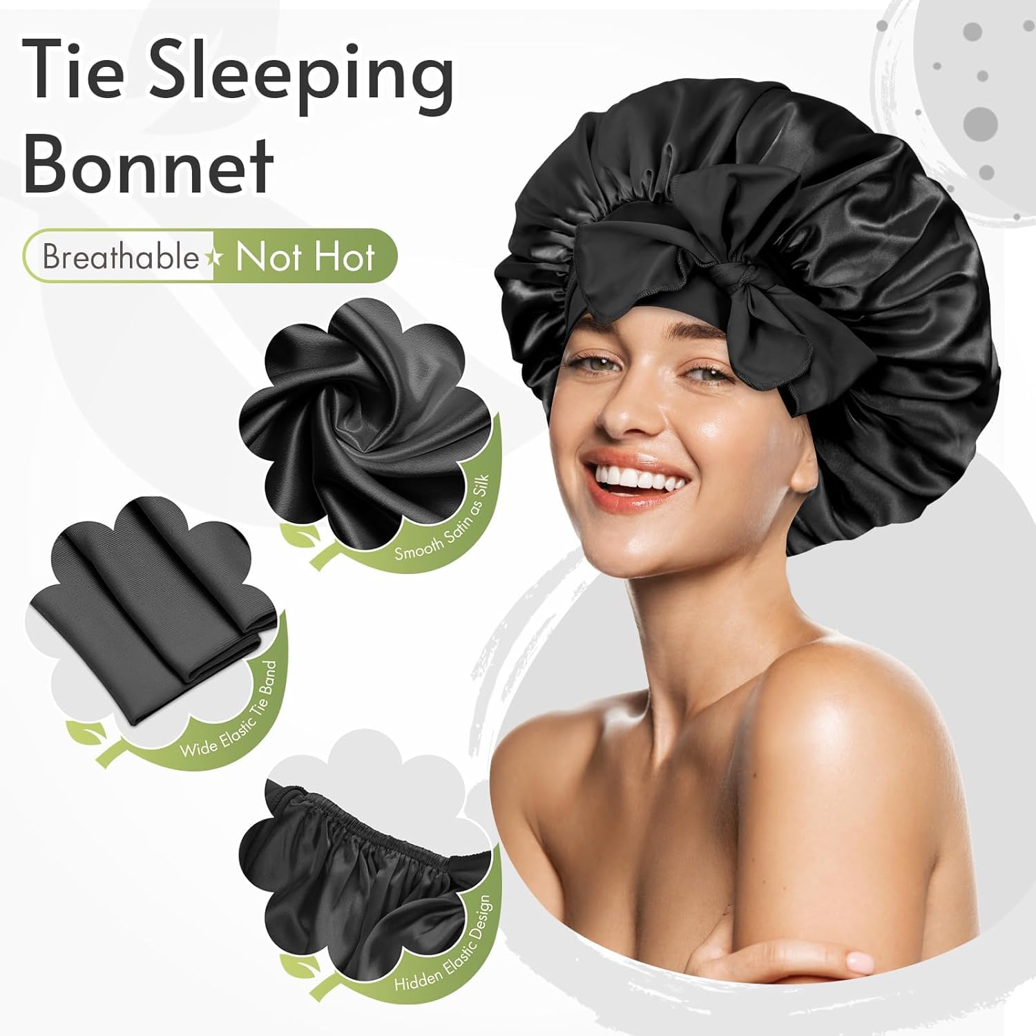 Detalle de BONNET QUEEN Seidenhaube zum Schlafen – Satin Schlafhaube mit breitem Elastikband