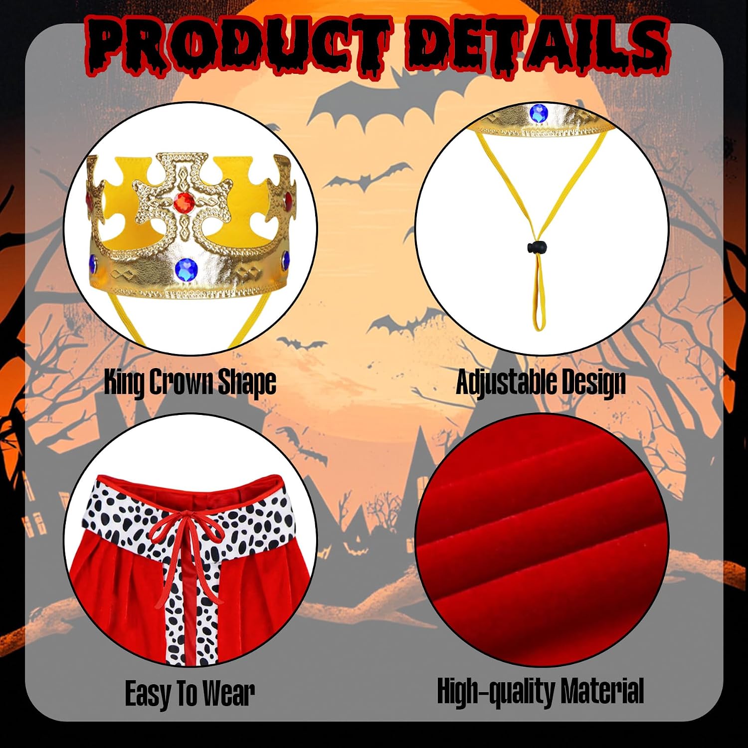 Thumbnail 4 de PAYHTOW Dog King Costume, Large Polyester Cloak and Crown Set