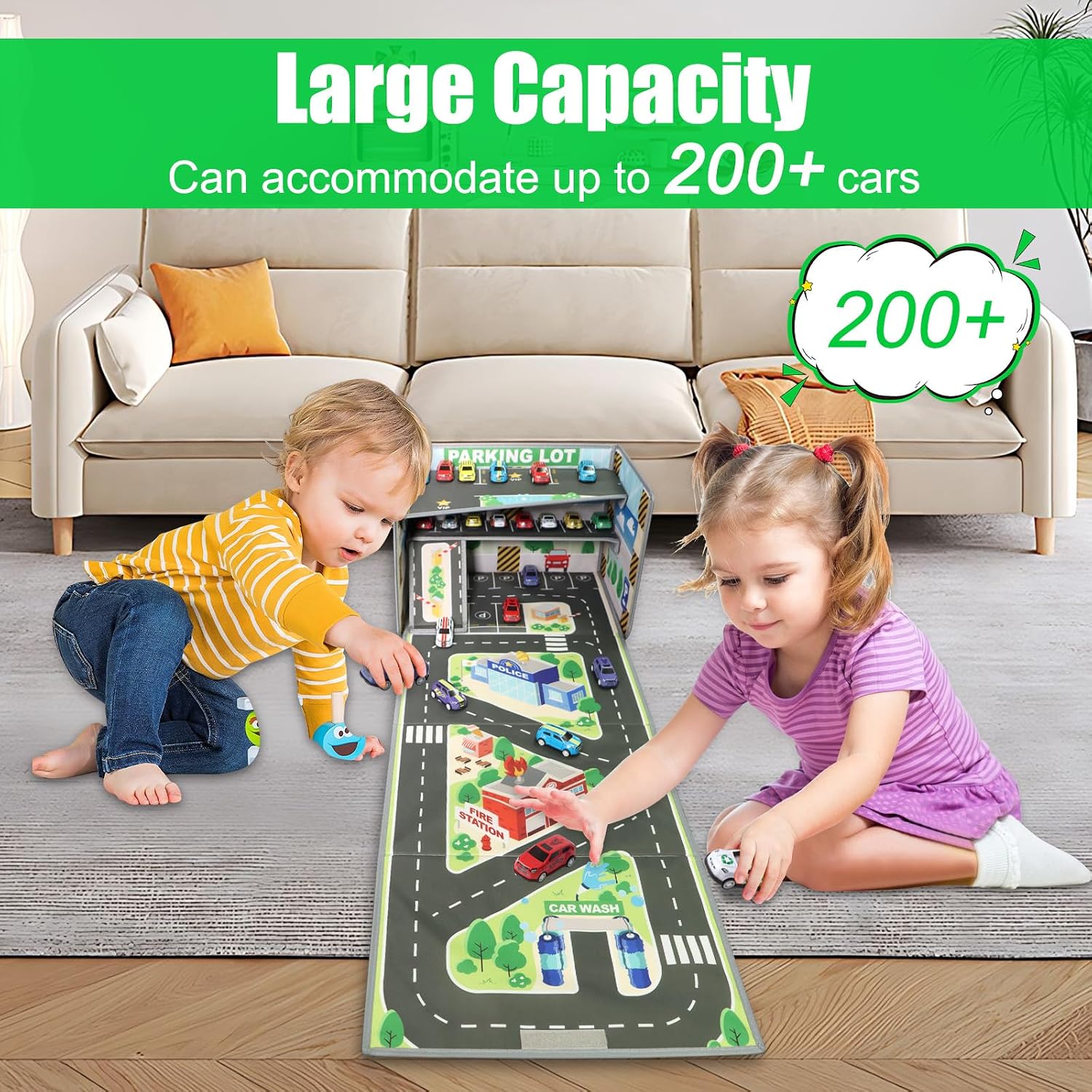 Detalle 2 de LPQKCcY Toy Car Storage 3-in-1 play mat for 20 cars