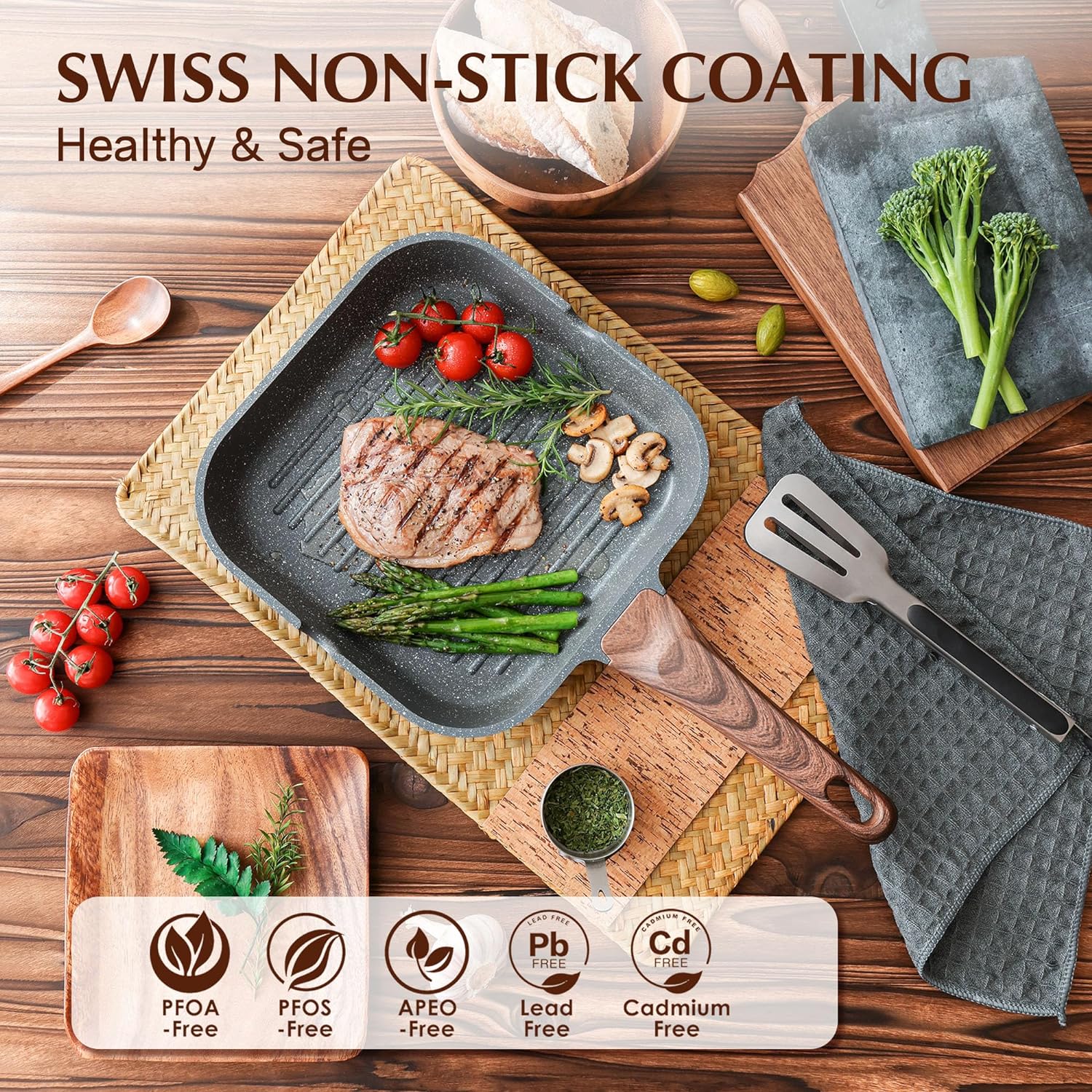 Thumbnail 1 de SENSARTE 12Inch Nonstick Grill Pan for Stove Tops with Pour Spouts