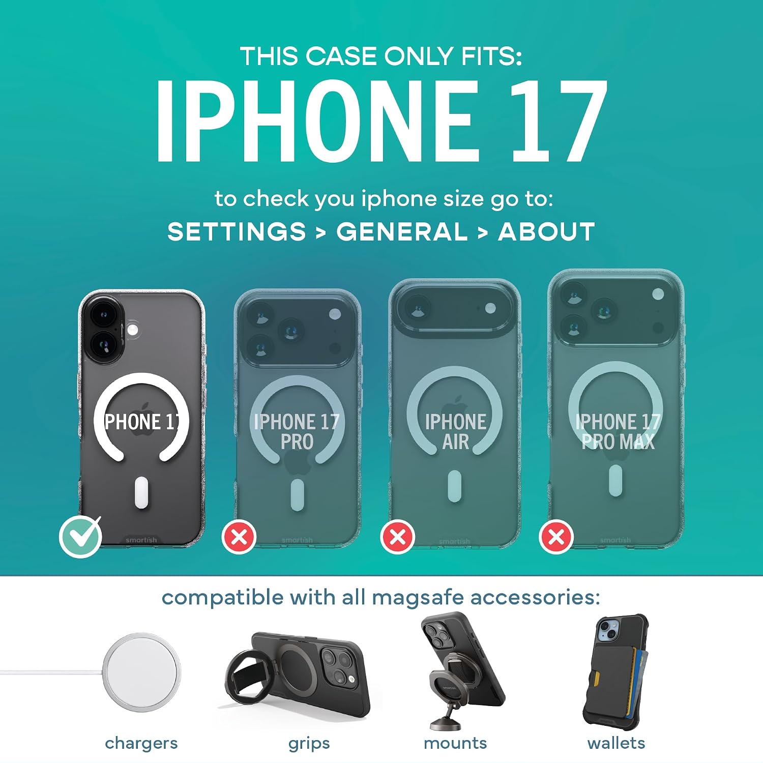 Thumbnail 4 de Smartish iPhone 17 MagSafe Clear Case (Gripmunk) – Slim Anti-Yellowing Protective Cover